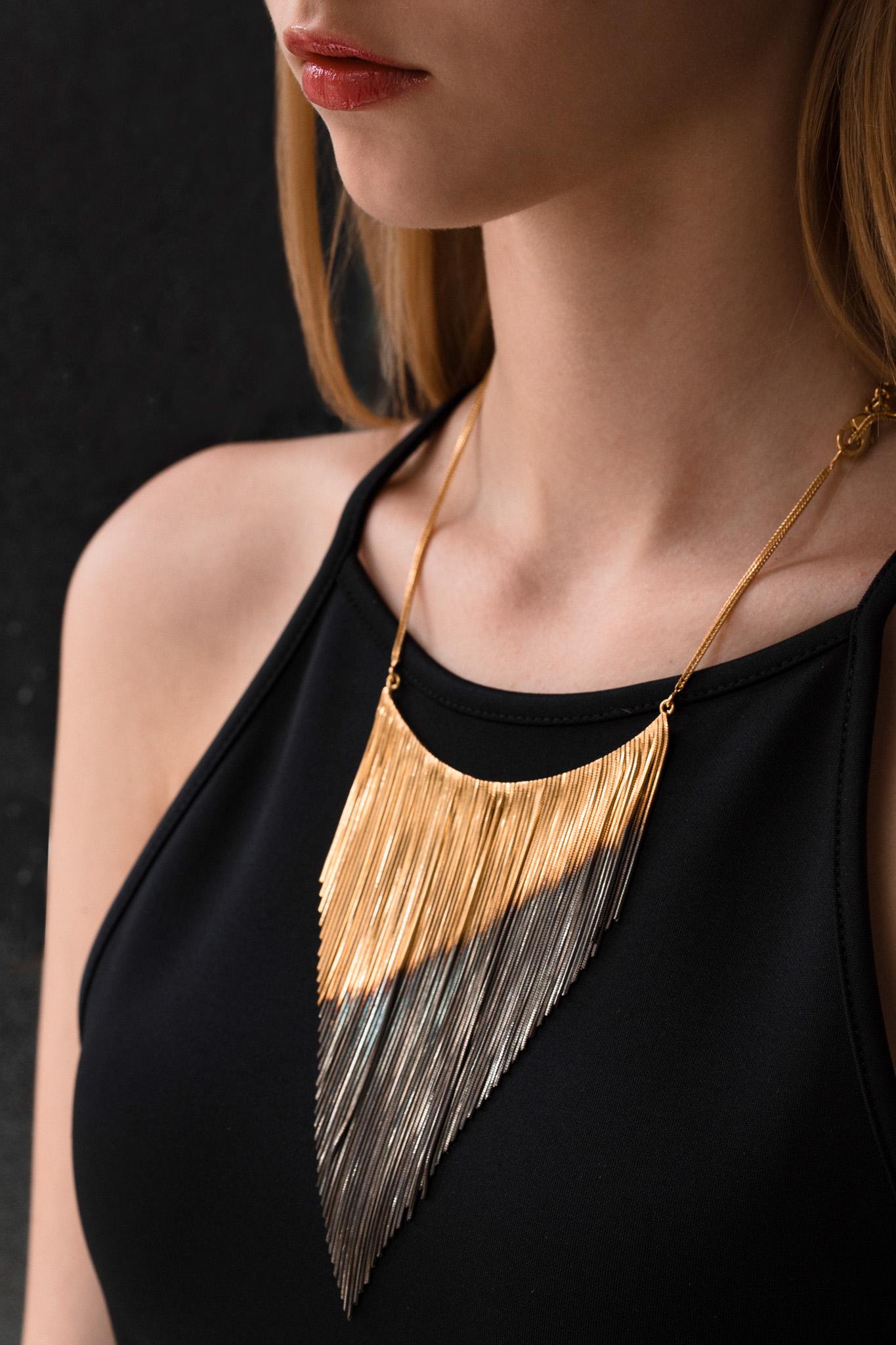 Contemporary Bib Fringed Necklace with Two Tones 18 Carat Gold Plated from IOSSELLIANI For Sale