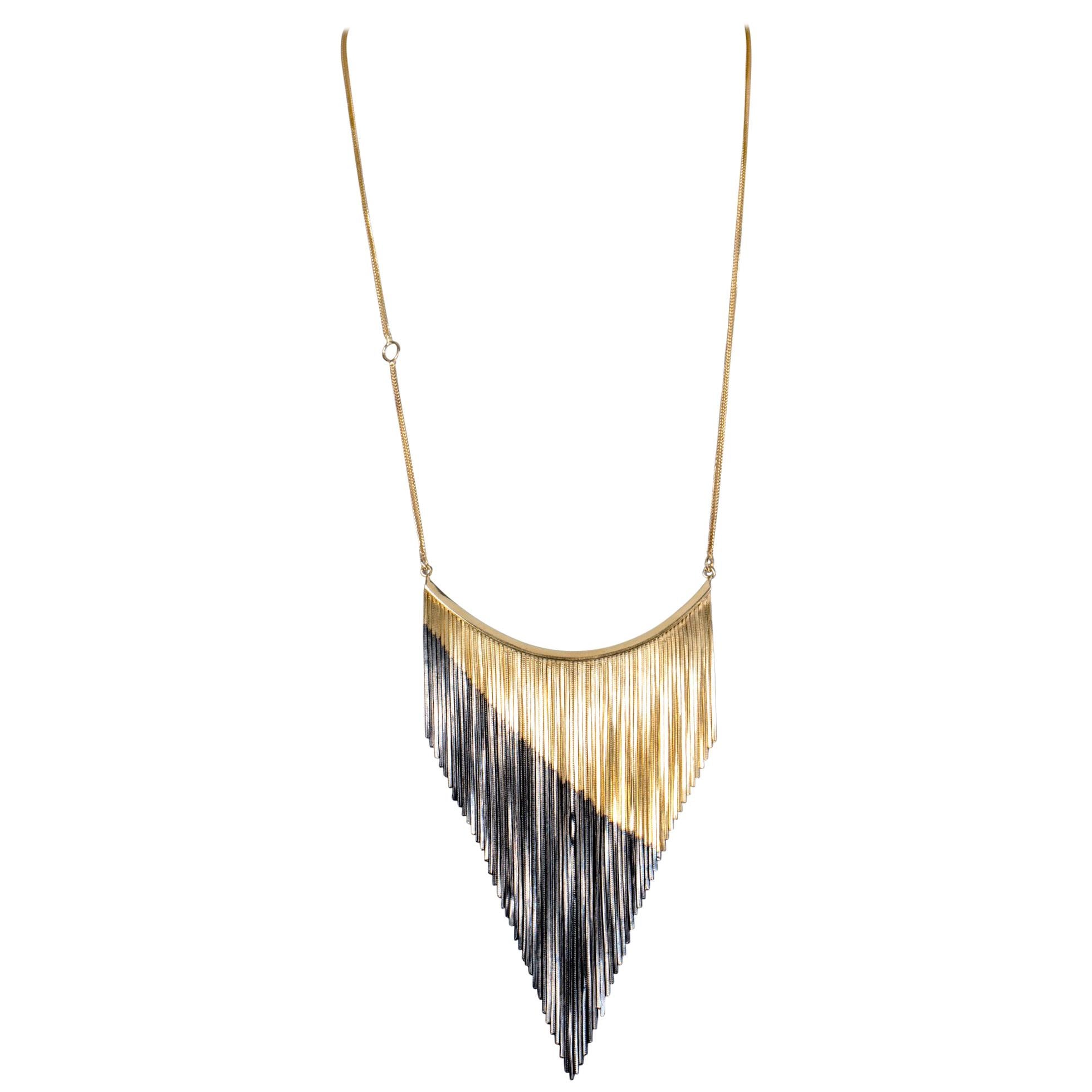 Bib Fringed Necklace with Two Tones 18 Carat Gold Plated from IOSSELLIANI In New Condition For Sale In Rome, IT