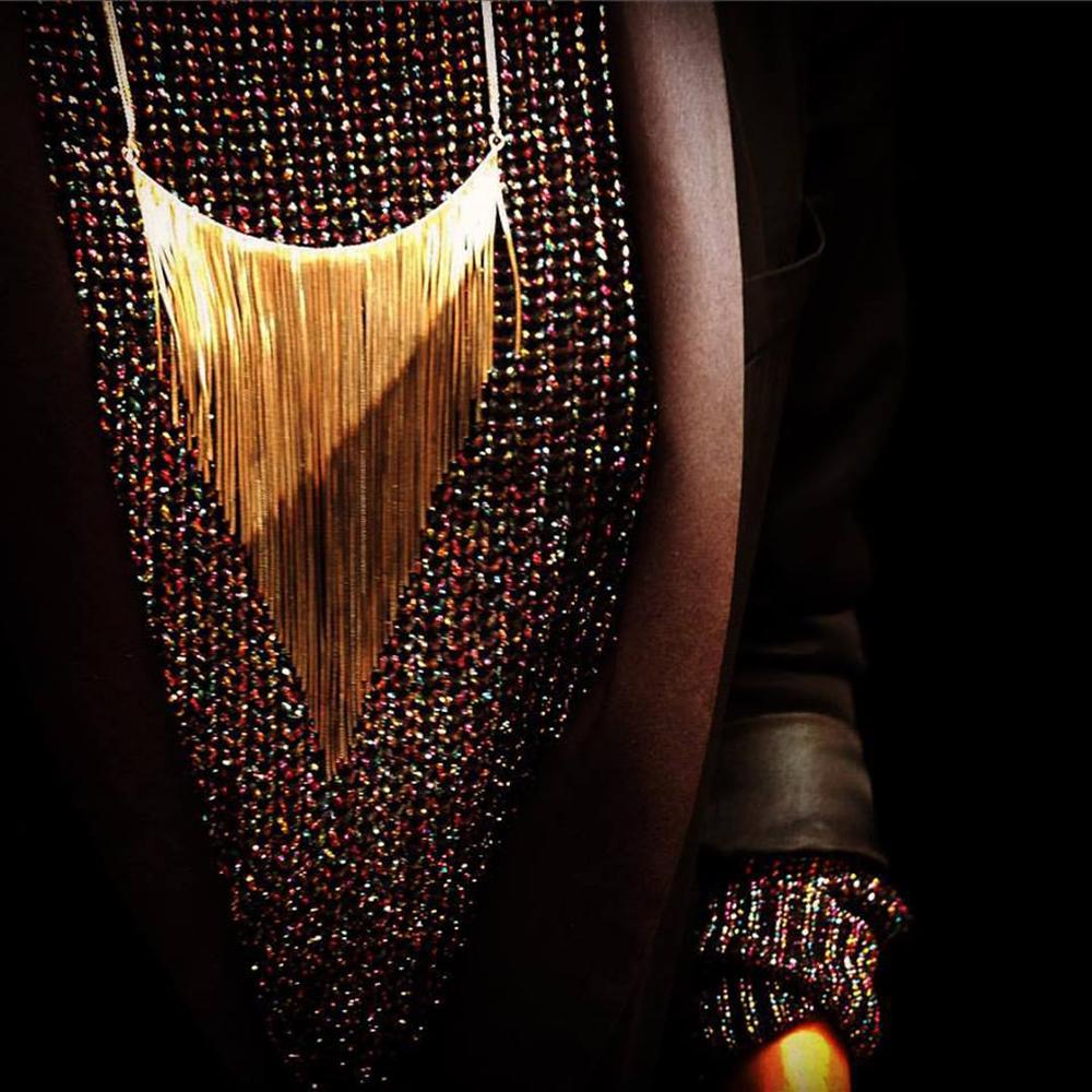 Bib Fringed Necklace with Two Tones 18 Carat Gold Plated from IOSSELLIANI For Sale 1