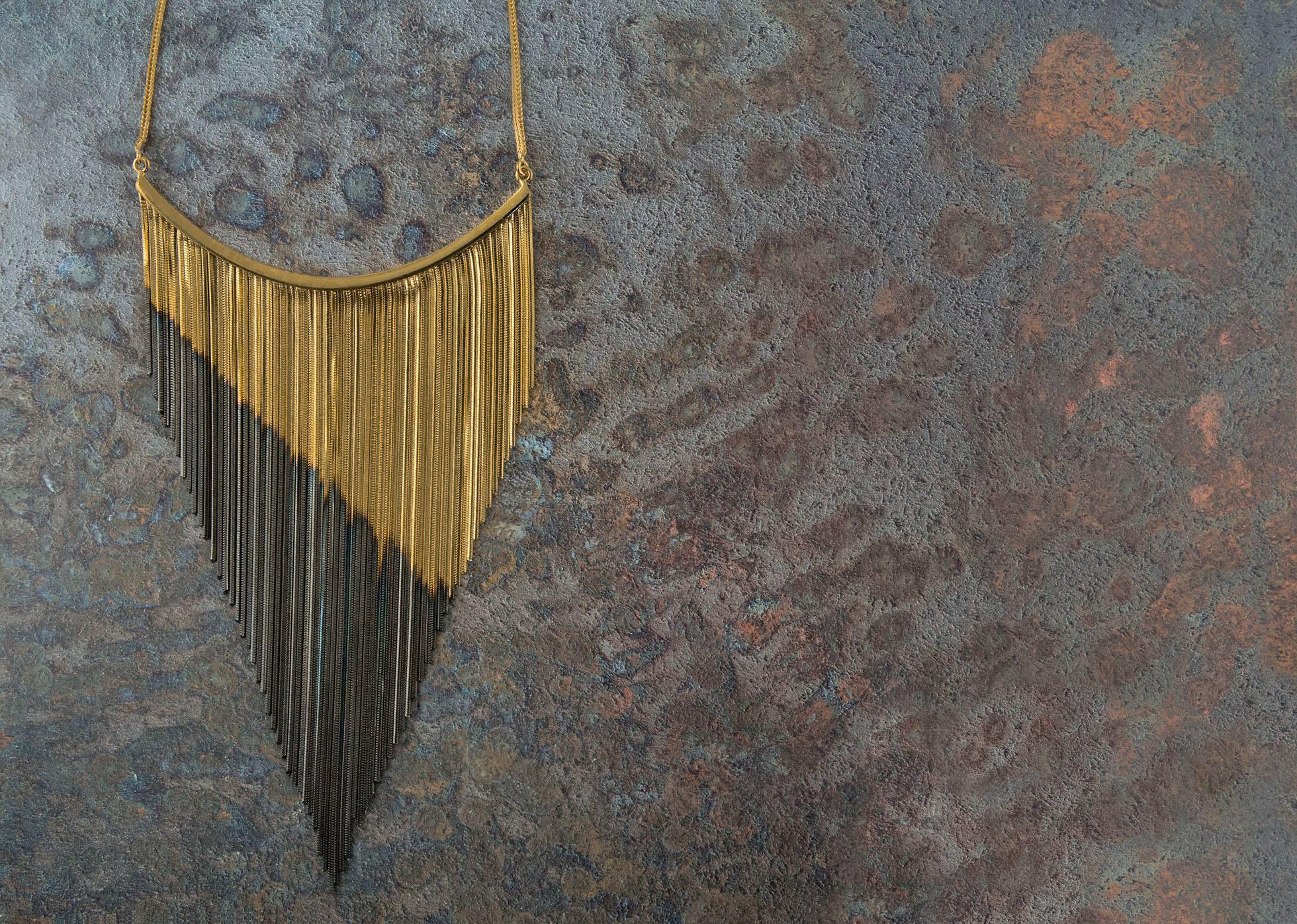 Bib Fringed Necklace with Two Tones 18 Carat Gold Plated from IOSSELLIANI For Sale 2