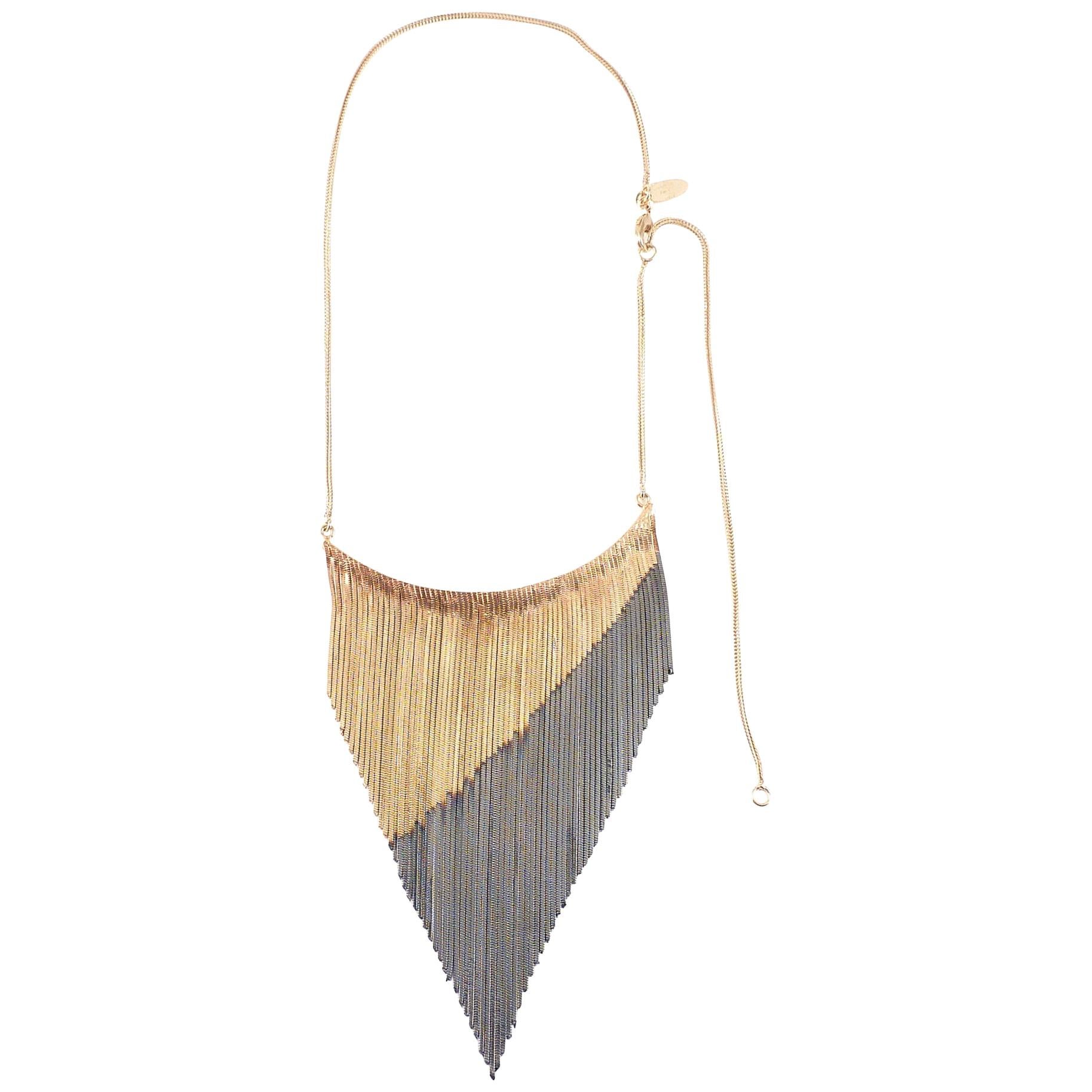 Bib Fringed Necklace with Two Tones 18 Carat Gold Plated from IOSSELLIANI For Sale