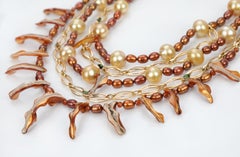 A Pearl, Spessartite Garnet, Tourmaline, and Gold Bib Necklace