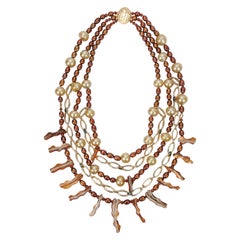 Bib Necklace: Pearls, Spessartite Garnet, Tourmaline, and Gold 
