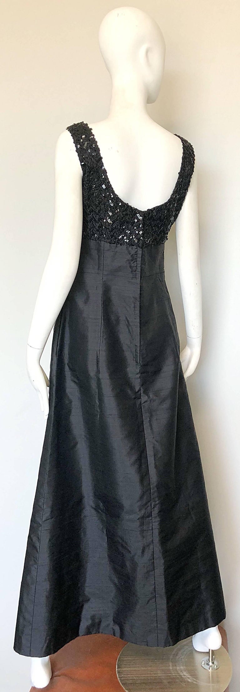 Biba 1960s Black Silk Shantung Sequined Bell Shape Vintage 60s Evening