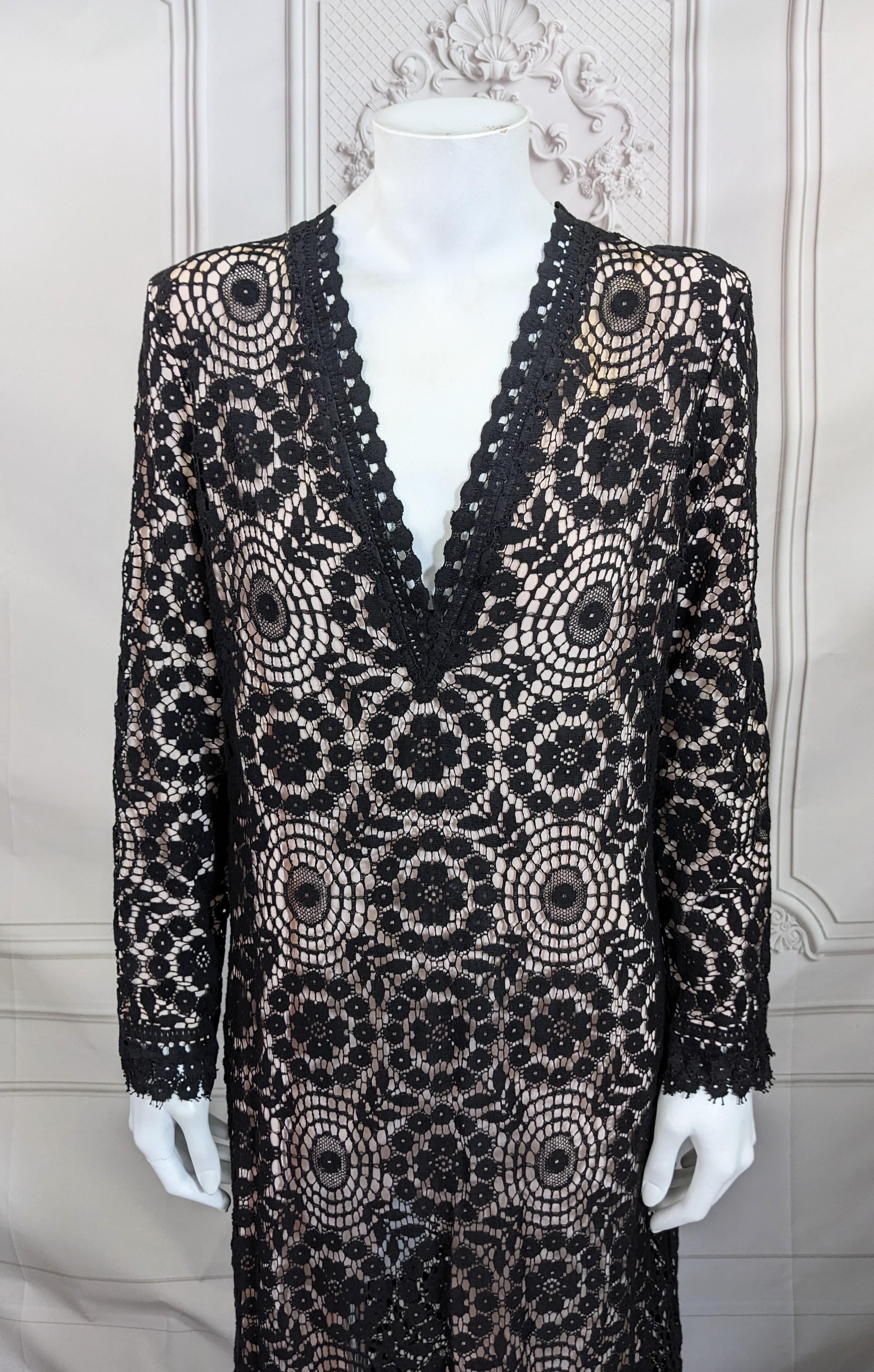 Noir Biba Style - Robe longue en dentelle de coton en vente