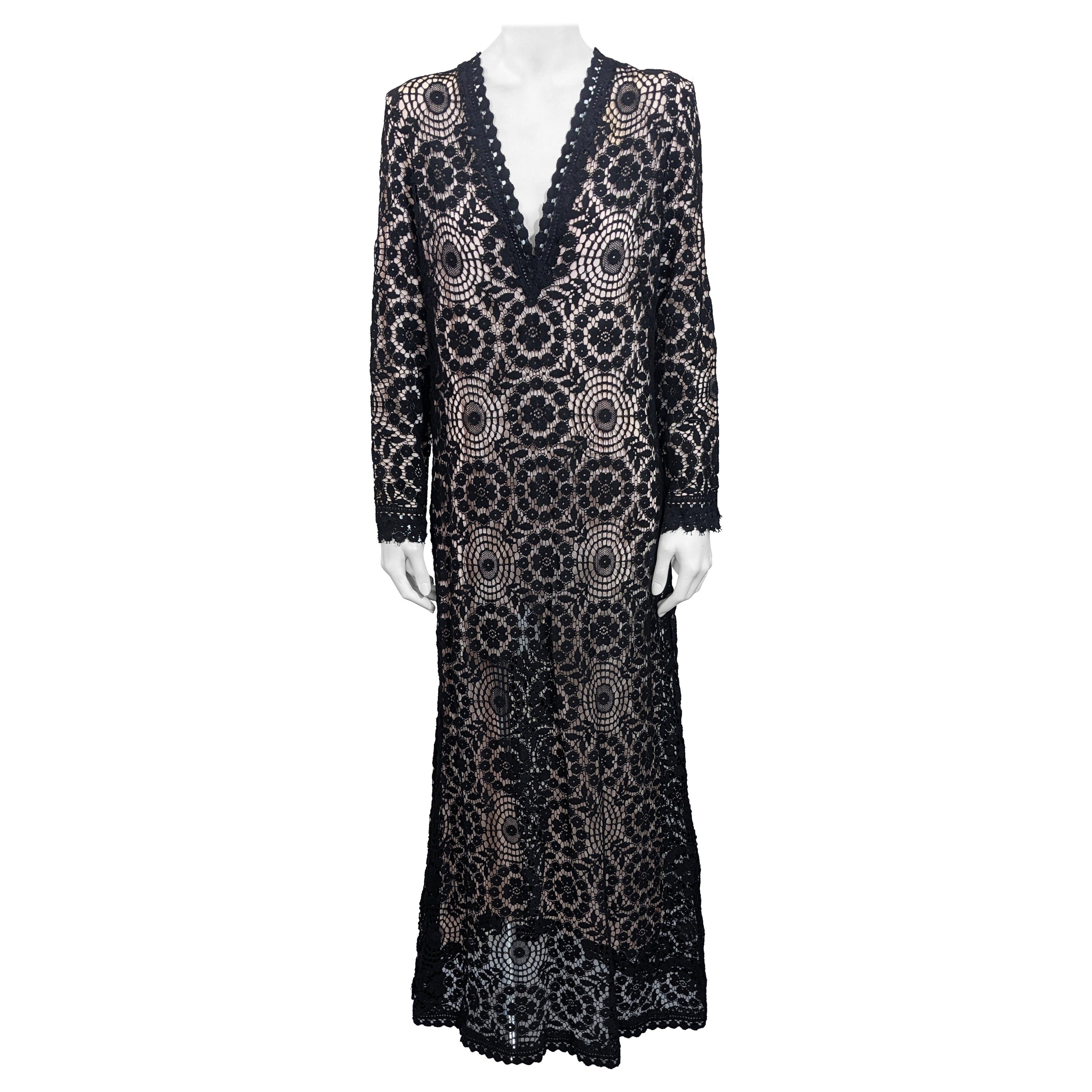 Biba Style - Robe longue en dentelle de coton en vente