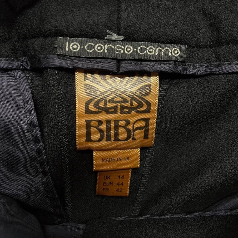 Biba Vintage black wool straight 2000s trousers For Sale 2
