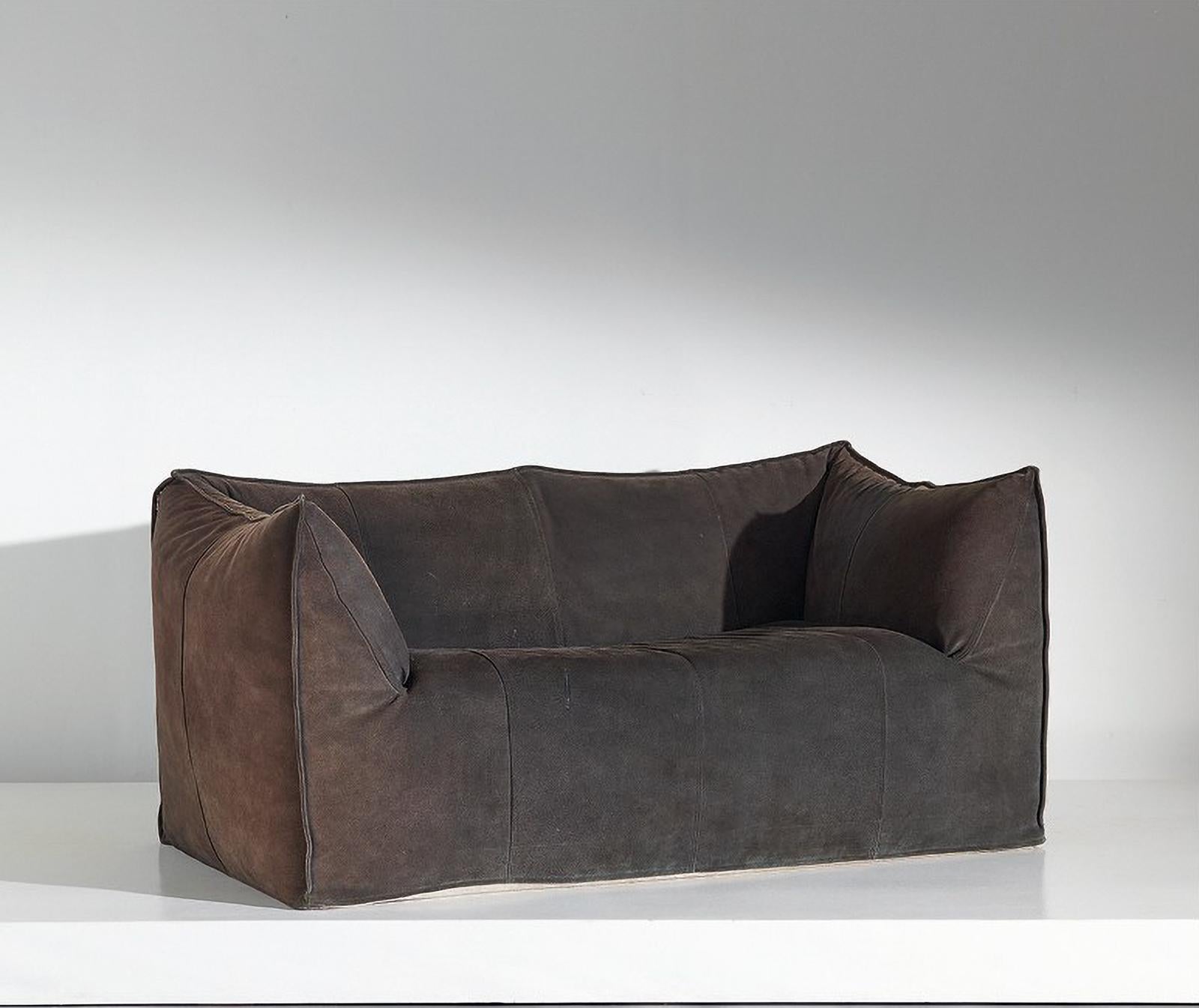 Italian  Bambole Suede Leather Sofa by Mario Bellini 1970 B&B Italia