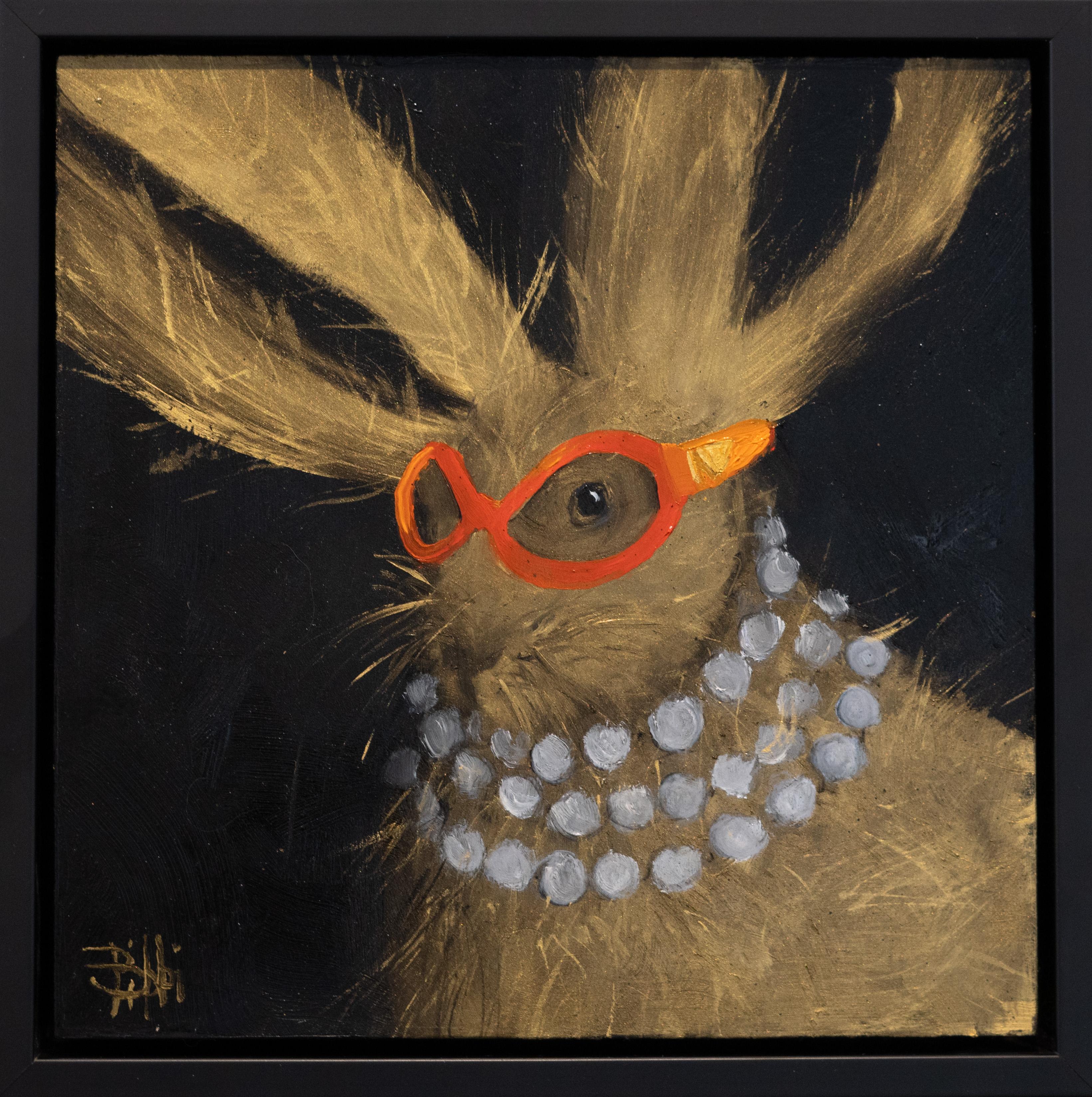 Golden Hare with Coco Chanel Sunglasses By Bibbi Anderson Oil on canvas with gold leaf.
 