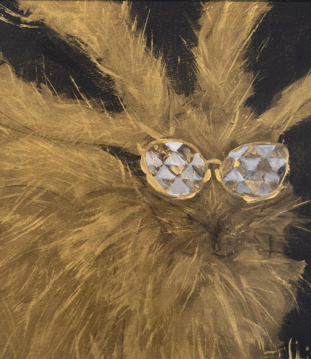 Golden Hare with Louis Vuitton Sunglasses By Bibbi Anderson Oil on canvas with gold leaf.
 