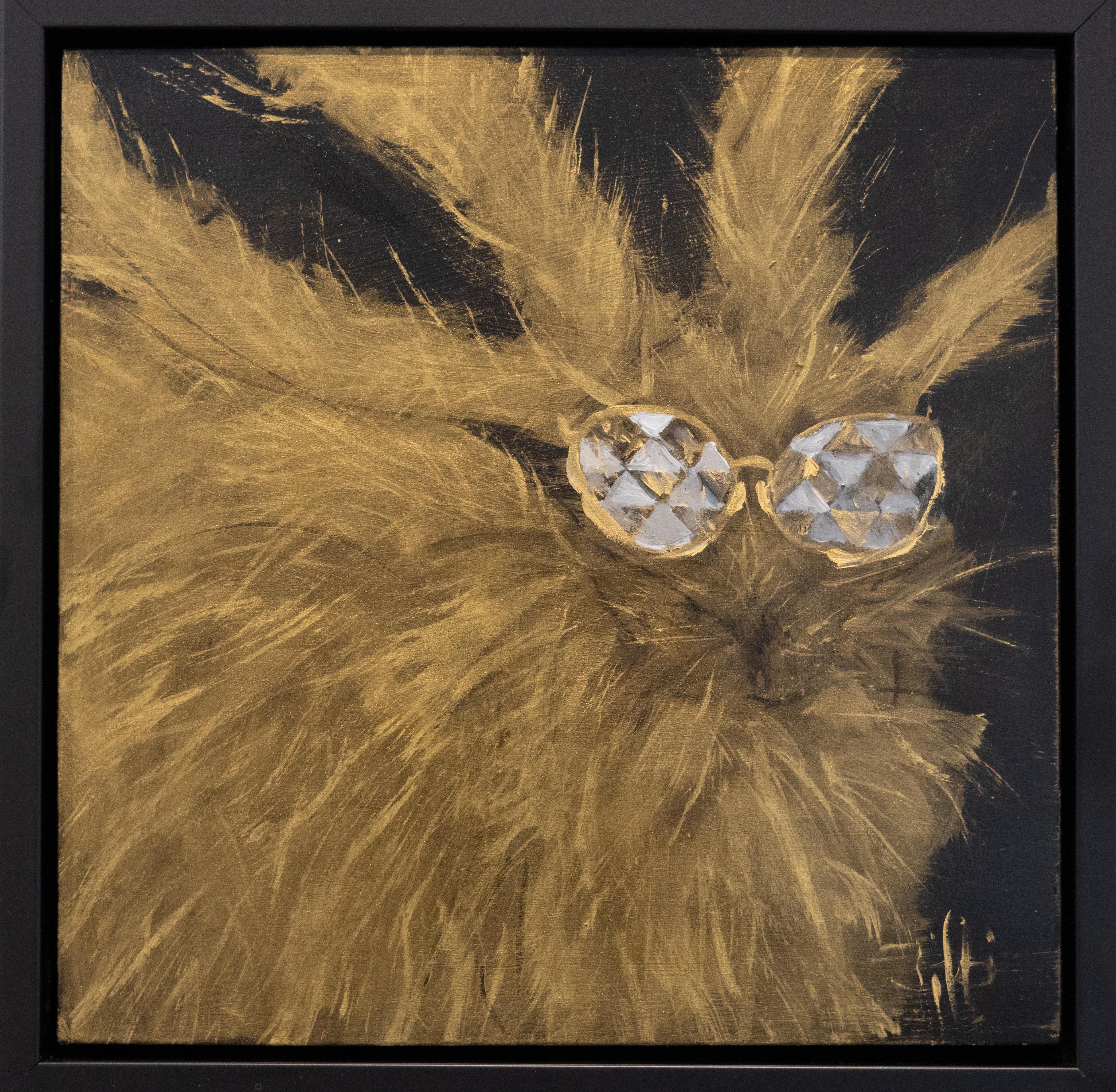 Bibbi Anderson Animal Painting - Golden Hare with Louis Vuitton Sunglasses  10x10  Contemporary Art  Framed 