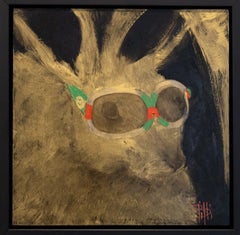 Lepre d'oro con occhiali da sole Gucci Red & Greene  10x10  Arte contemporanea  Incorniciato