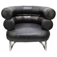 Bibendum Black Leather Chair by Eileen Gray, 1980s