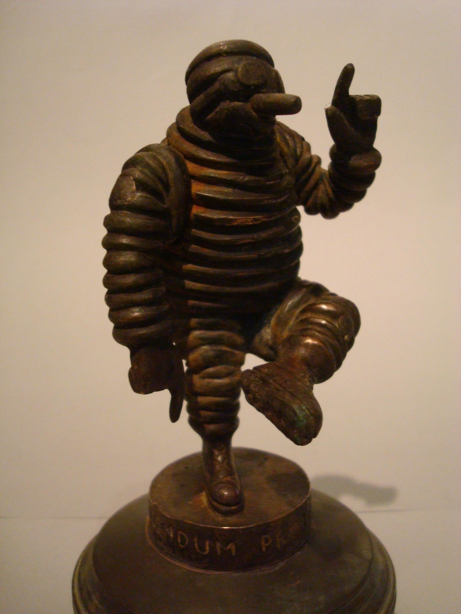 French Bibendum Michelin Man Bronze Car Mascot, Hood Ornament, Automobilia