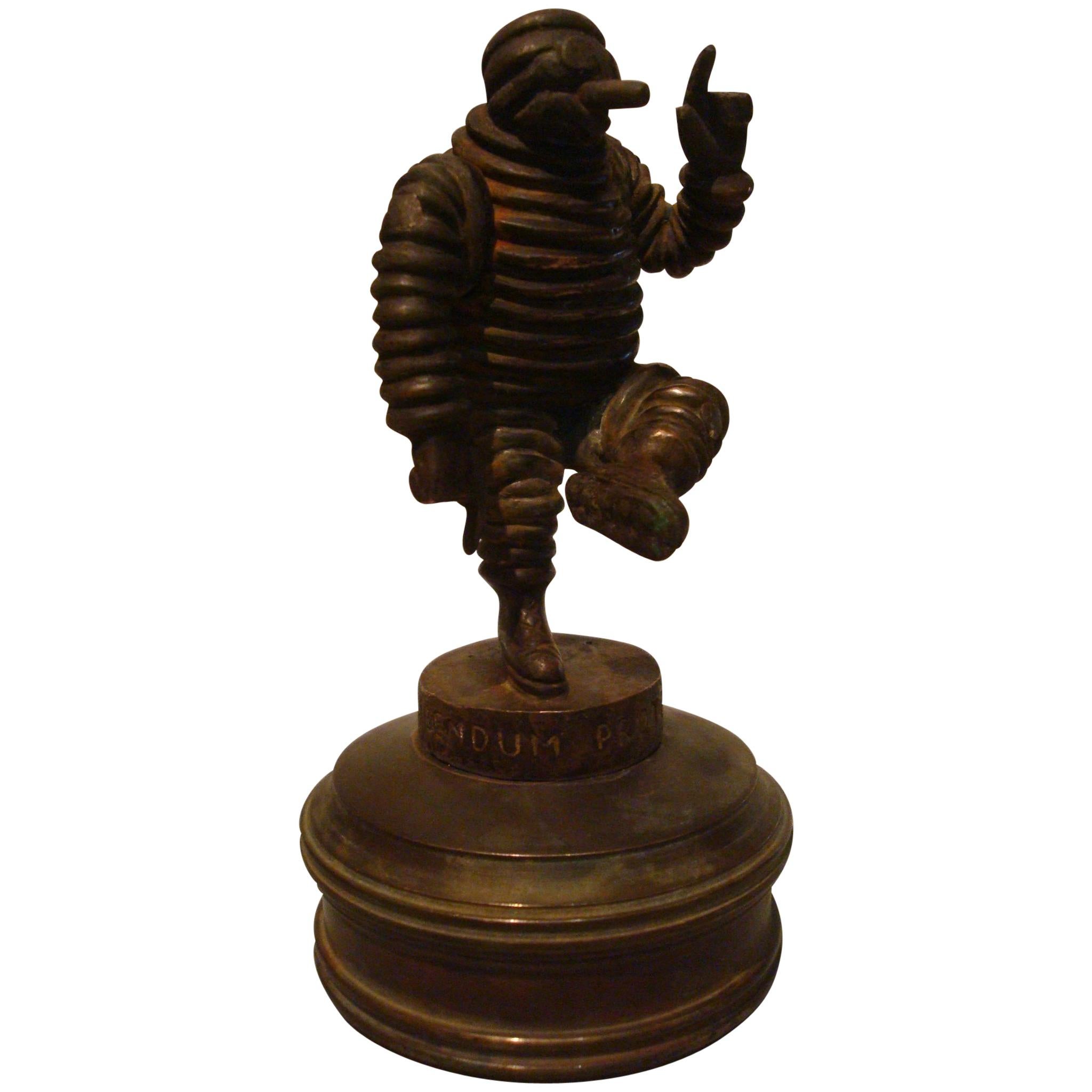 Bibendum Michelin Man Bronze Car Mascot, Hood Ornament, Automobilia