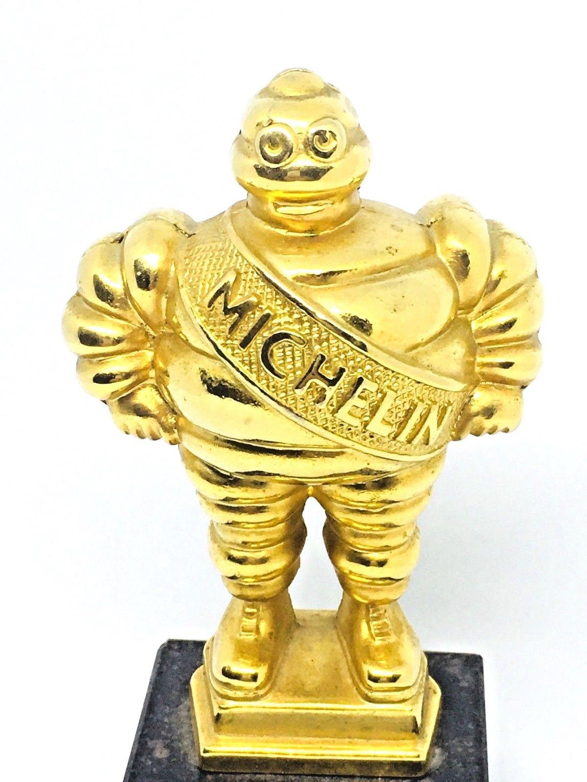 Mid-Century Modern Bibendum Michelin Man Trophy Vintage European Brass on Marble Base
