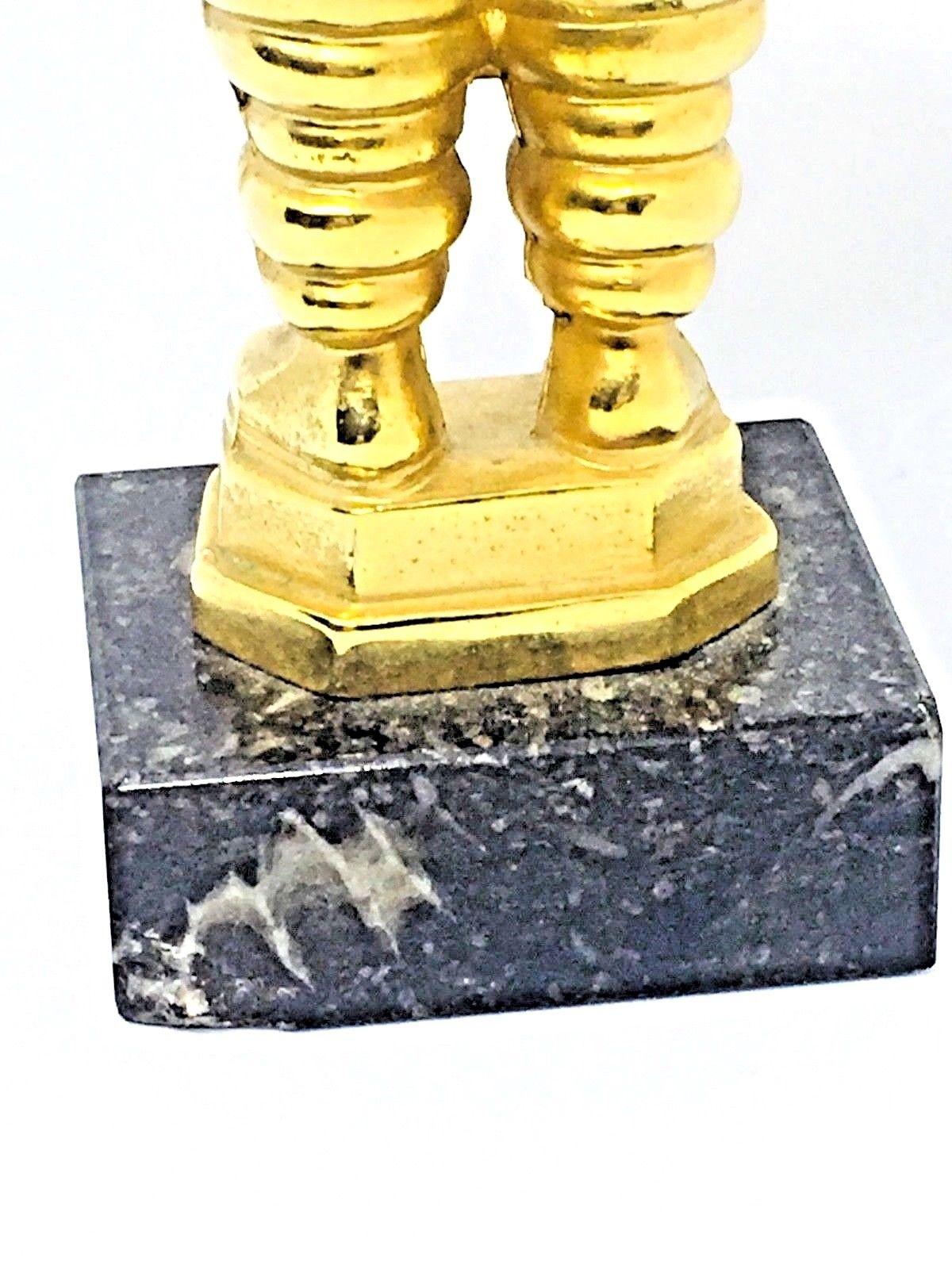 French Bibendum Michelin Man Trophy Vintage European Brass on Marble Base