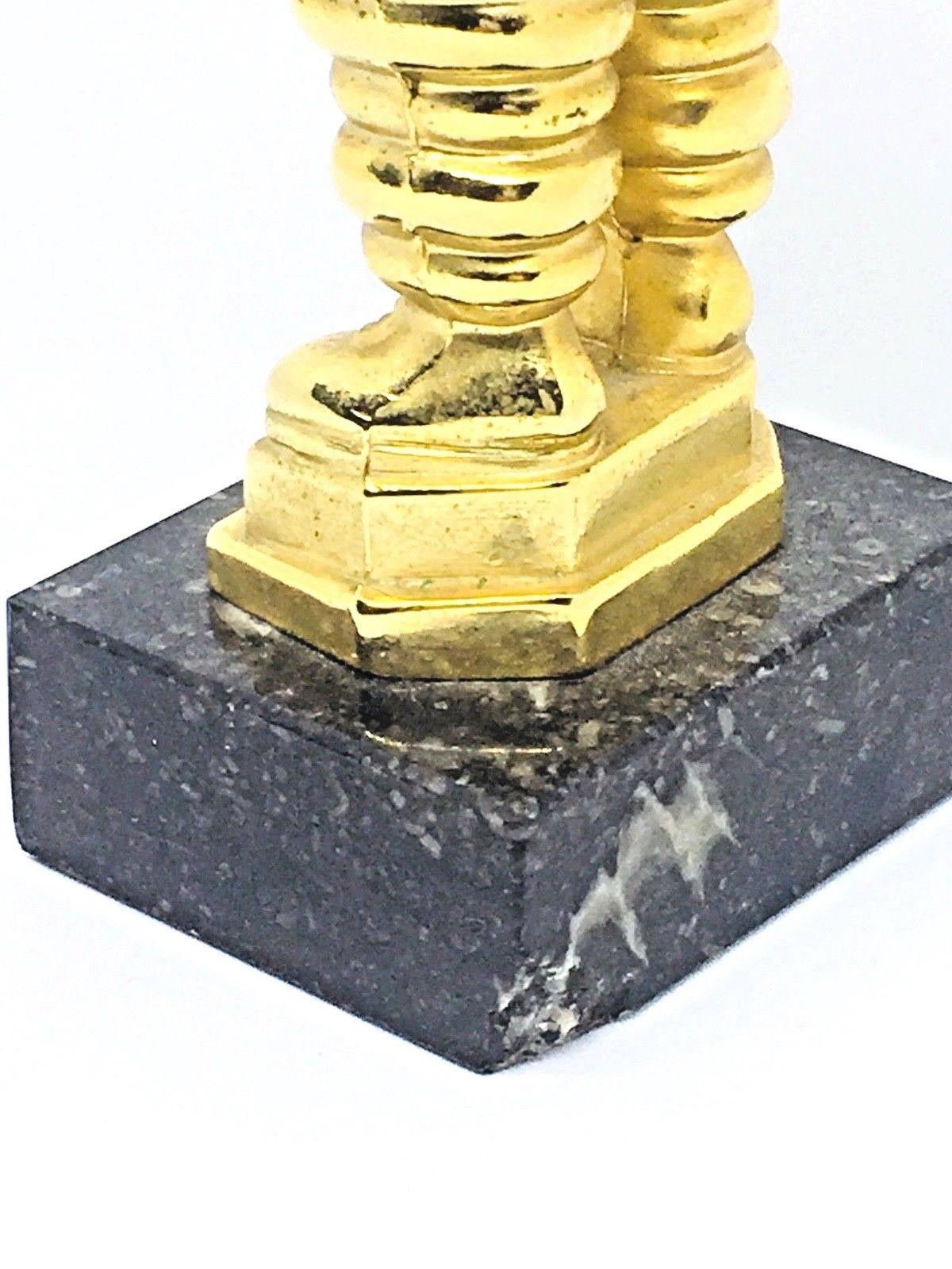 Bibendum Michelin Man Trophy Vintage European Brass on Marble Base In Good Condition In Nuernberg, DE
