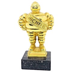 Bibendum Michelin Man Trophy Vintage European Brass on Marble Base