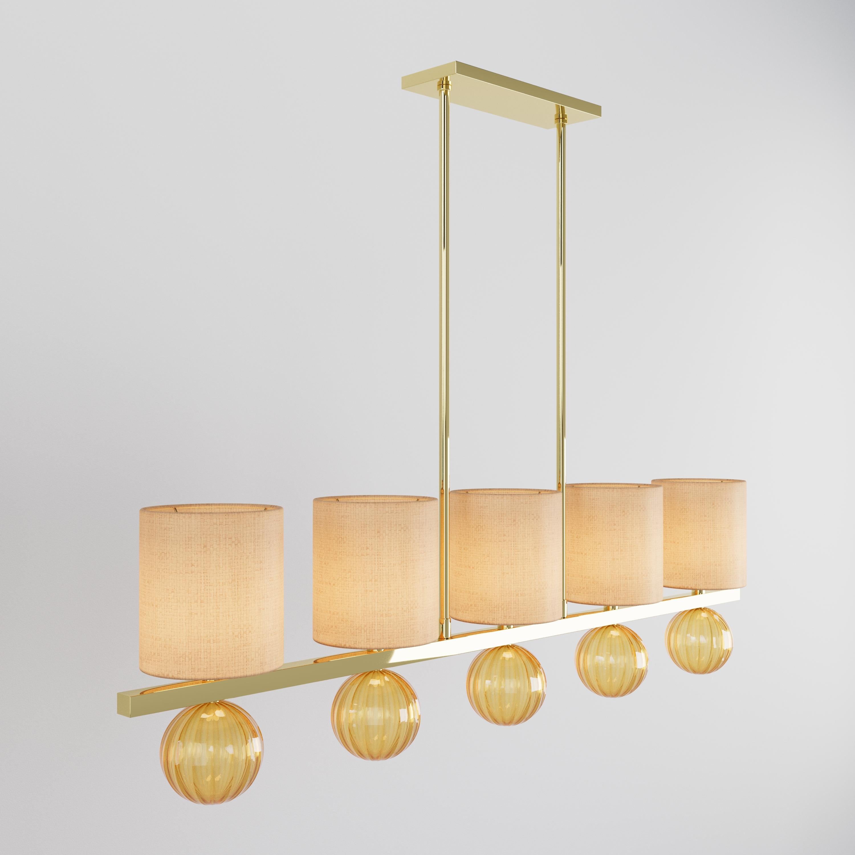 BIBI Dining Chandelier-5 BIBIs On a Linear Frame By LUXE (Gebürstet) im Angebot
