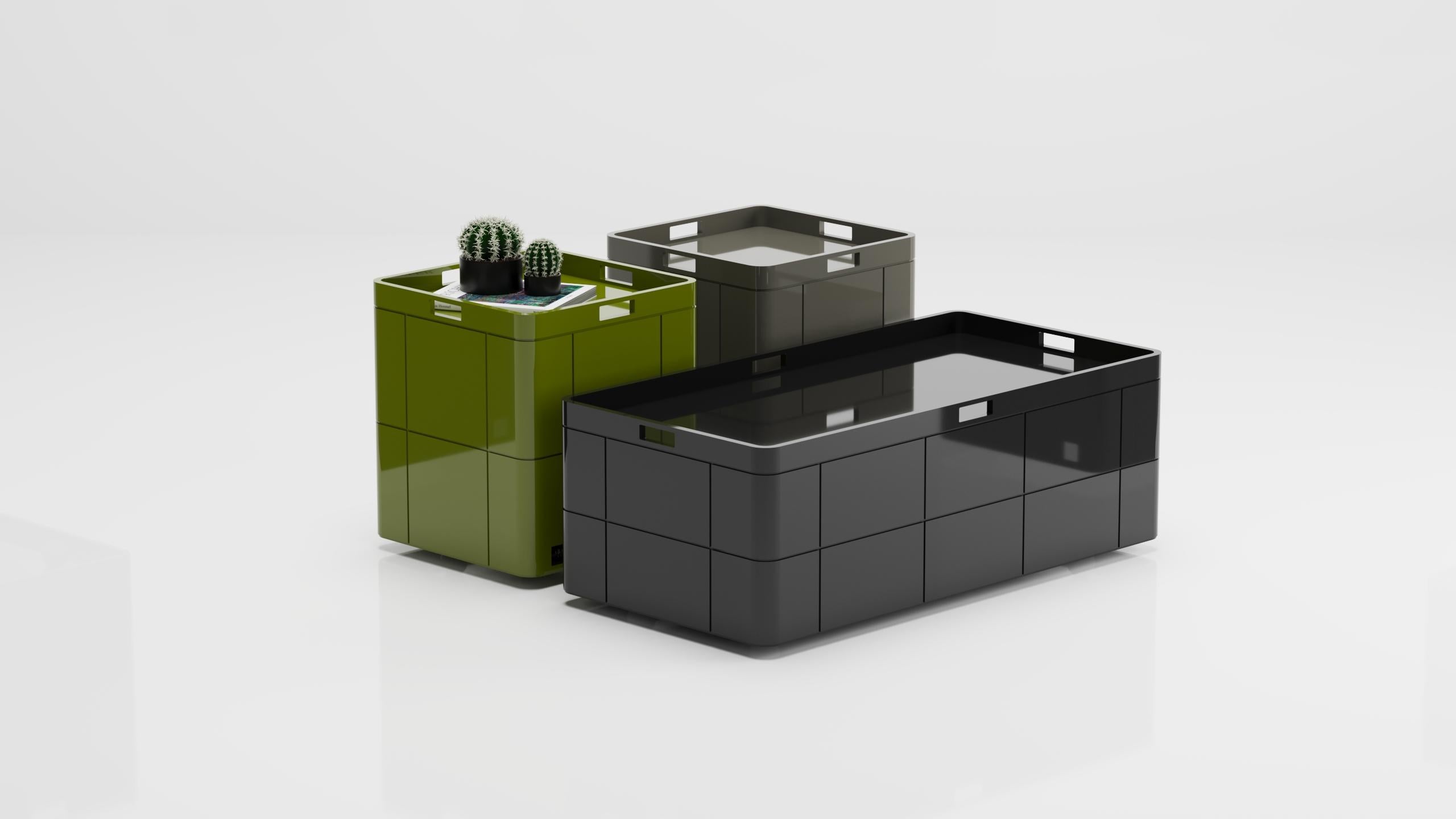 Bibis, which can be considered as a coffee table, side table, and nightstand, respond to various functions. The inside of the box can be used for storage, while its top surface can serve as a tray. Thanks to its wheeled legs, it is easy to move,