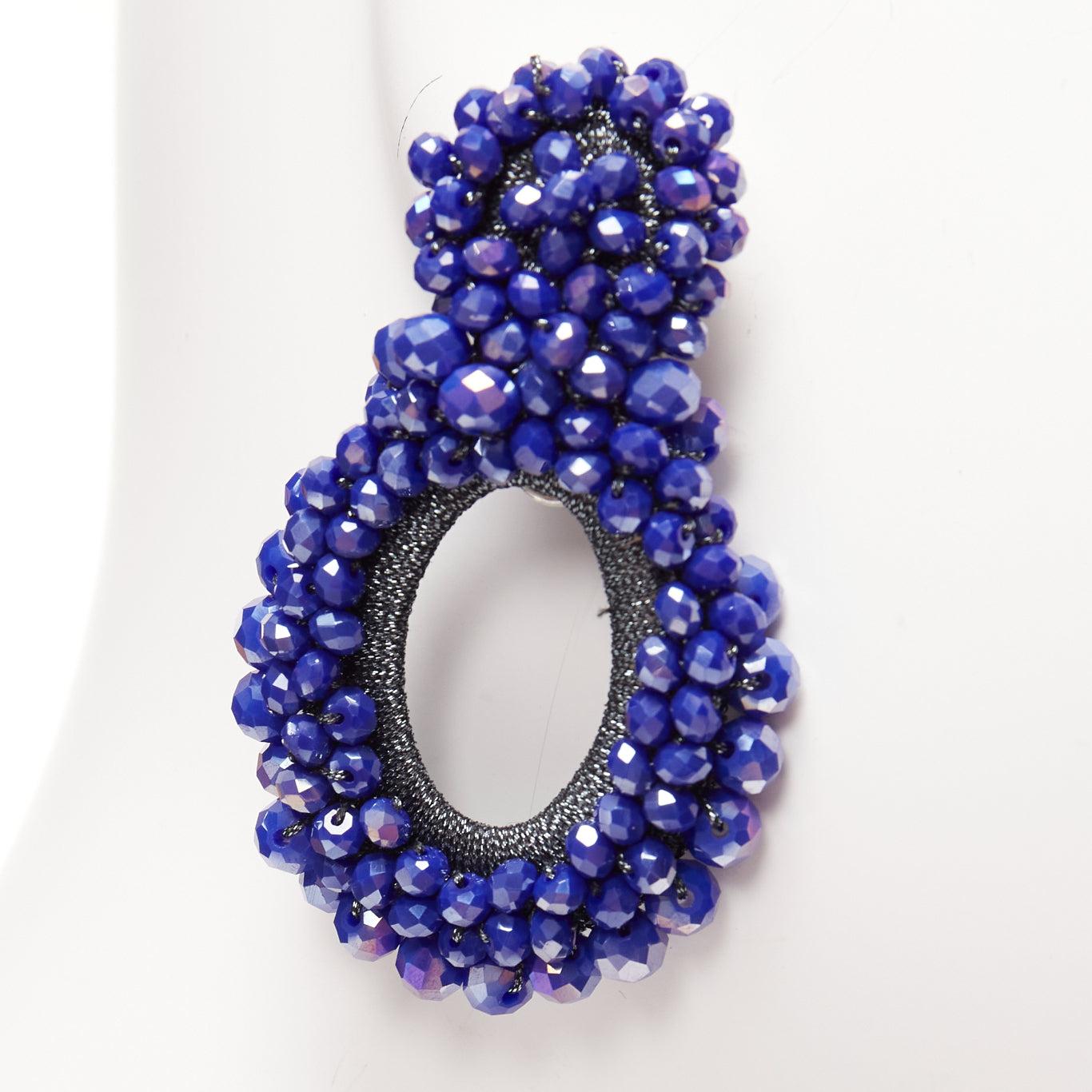 Women's BIBI MARINI blue purple beaded lurex fabric hoop loop through earrings For Sale