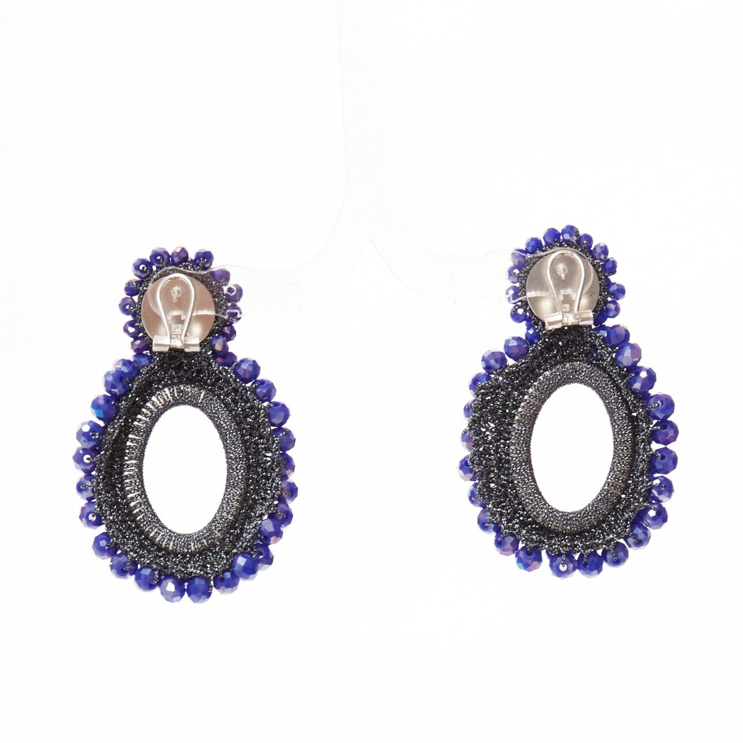 BIBI MARINI blue purple beaded lurex fabric hoop loop through earrings For Sale 1