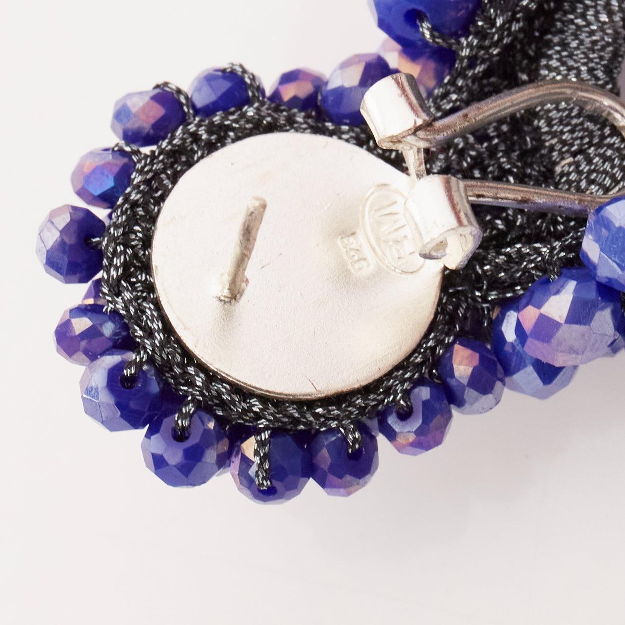 BIBI MARINI blue purple beaded lurex fabric hoop loop through earrings For Sale 2