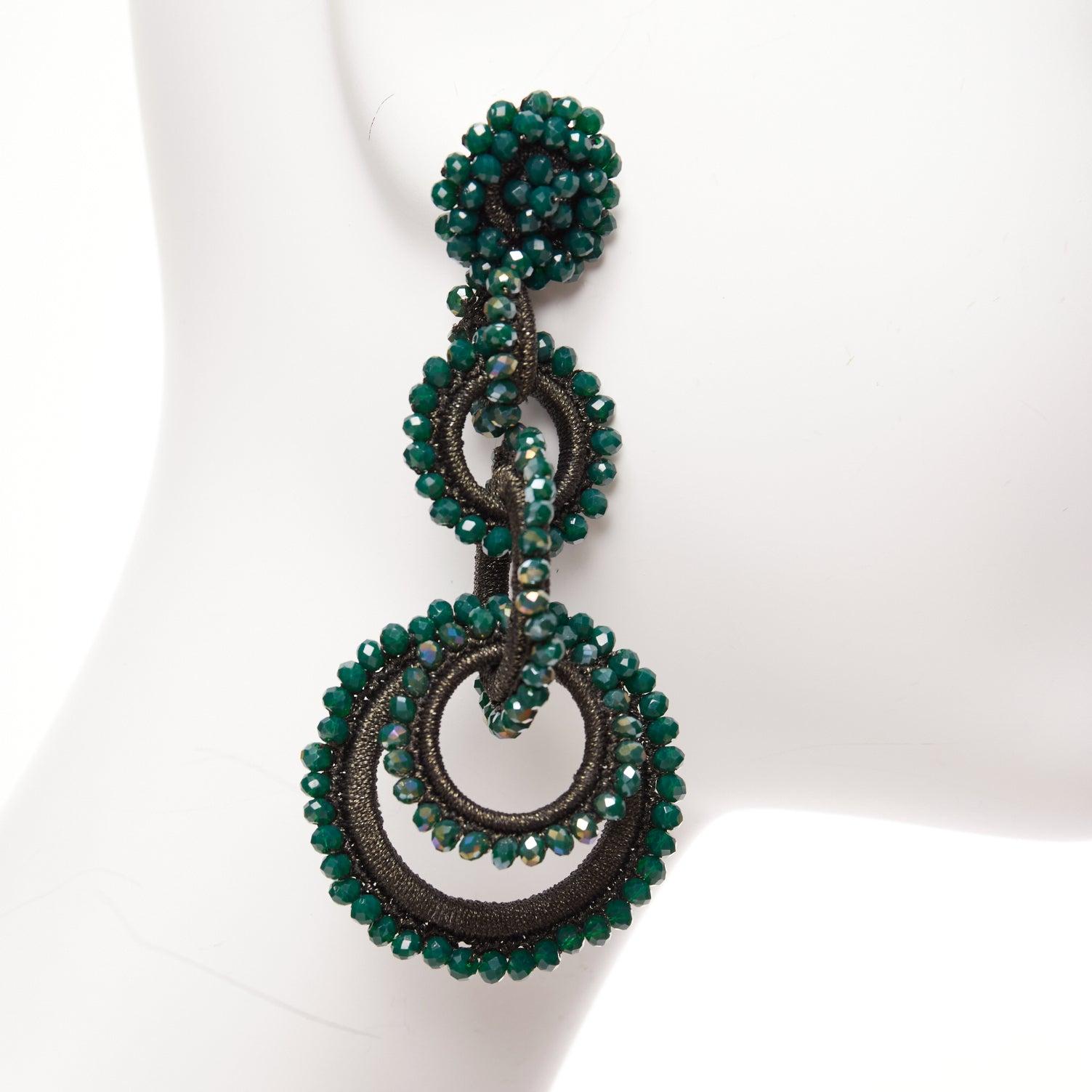 Women's BIBI MARINI moss green beaded fabric multi hoop loop through earrings For Sale