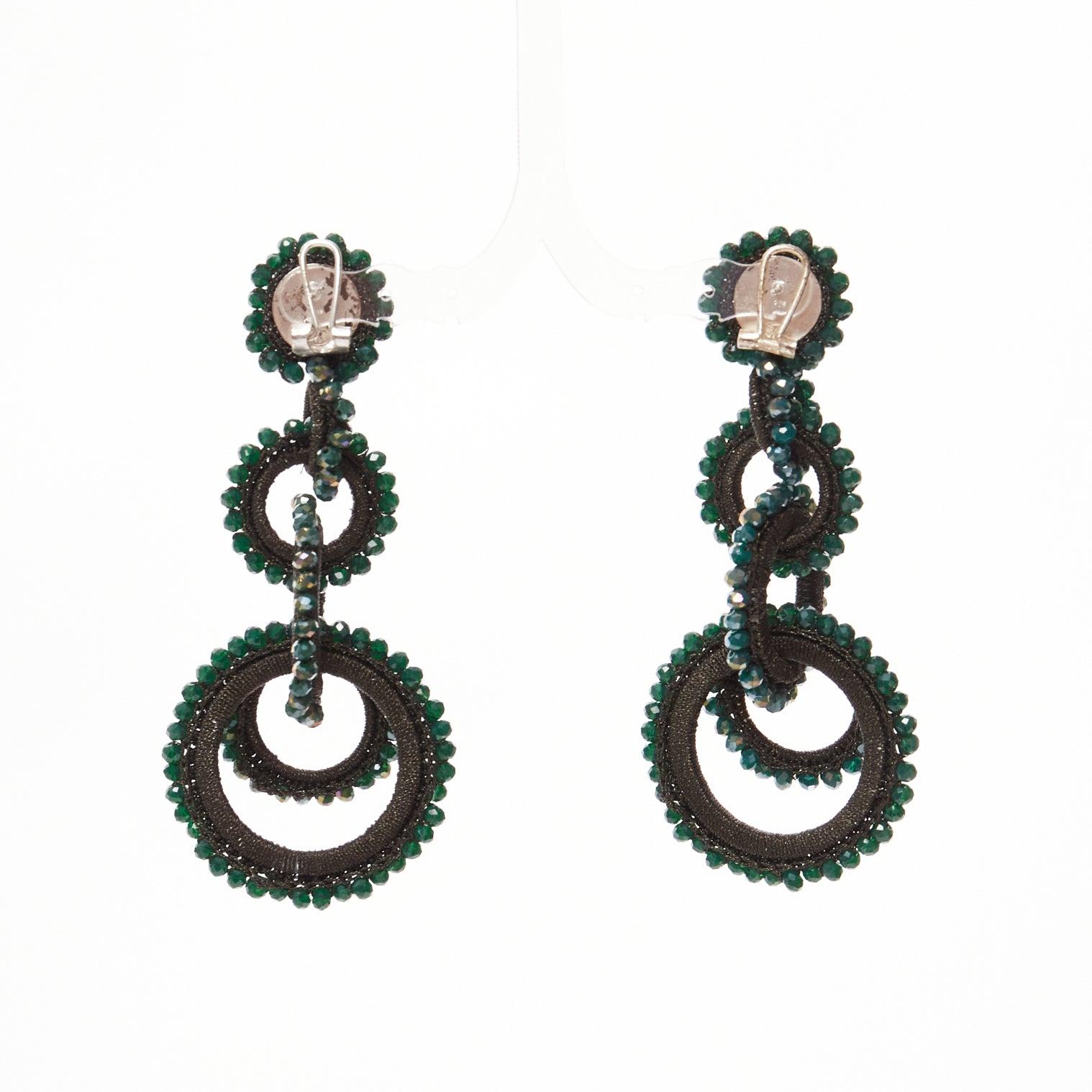BIBI MARINI moss green beaded fabric multi hoop loop through earrings For Sale 1