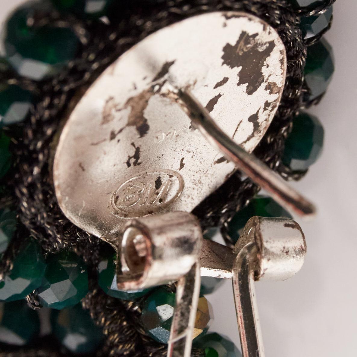 BIBI MARINI moss green beaded fabric multi hoop loop through earrings For Sale 2