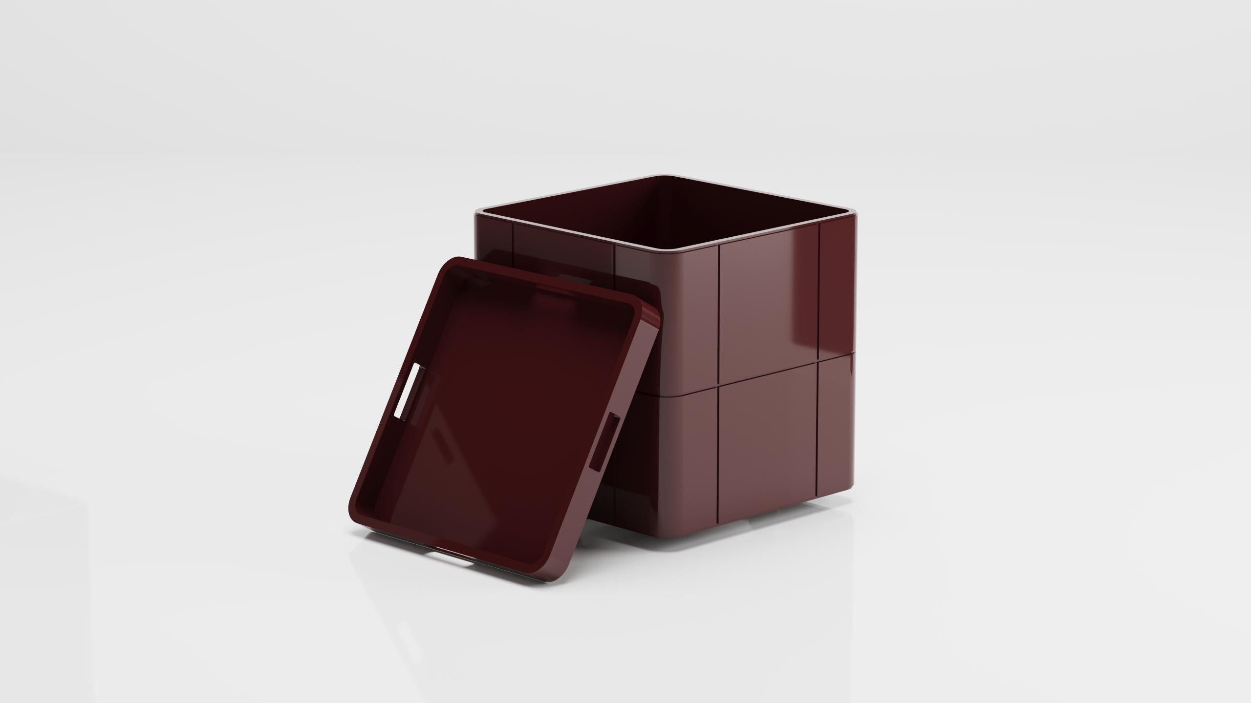 Bibis, which can be considered as a coffee table, side table, and nightstand, respond to various functions. The inside of the box can be used for storage, while its top surface can serve as a tray. Thanks to its wheeled legs, it is easy to move,
