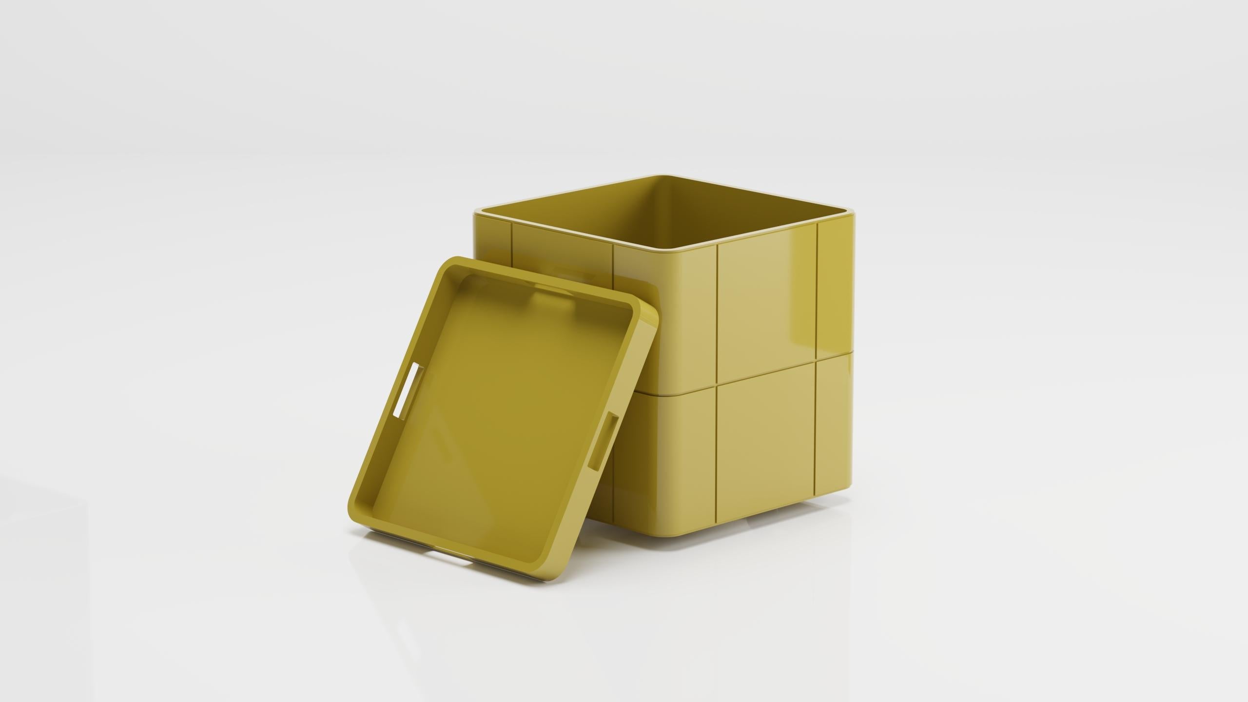 Bibis, which can be considered as a coffee table, side table, and nightstand, respond to various functions. The inside of the box can be used for storage, while its top surface can serve as a tray. Thanks to its wheeled legs, it is easy to move,
