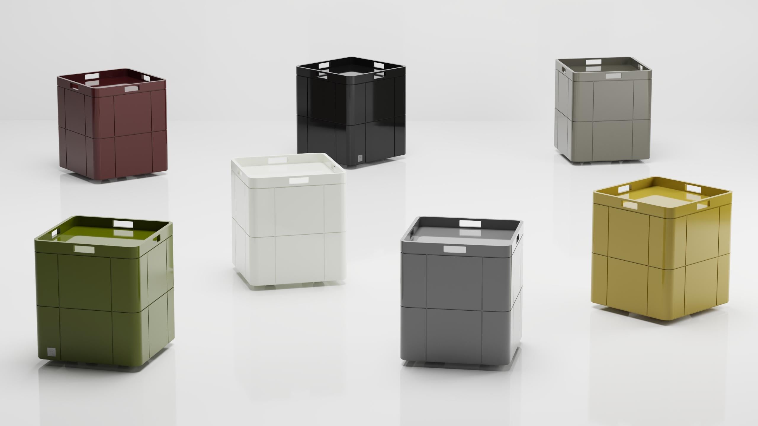Bibis, which can be considered as a coffee table, side table, and nightstand, respond to various functions. The inside of the box can be used for storage, while its top surface can serve as a tray. Thanks to its wheeled legs, it is easy to move,
