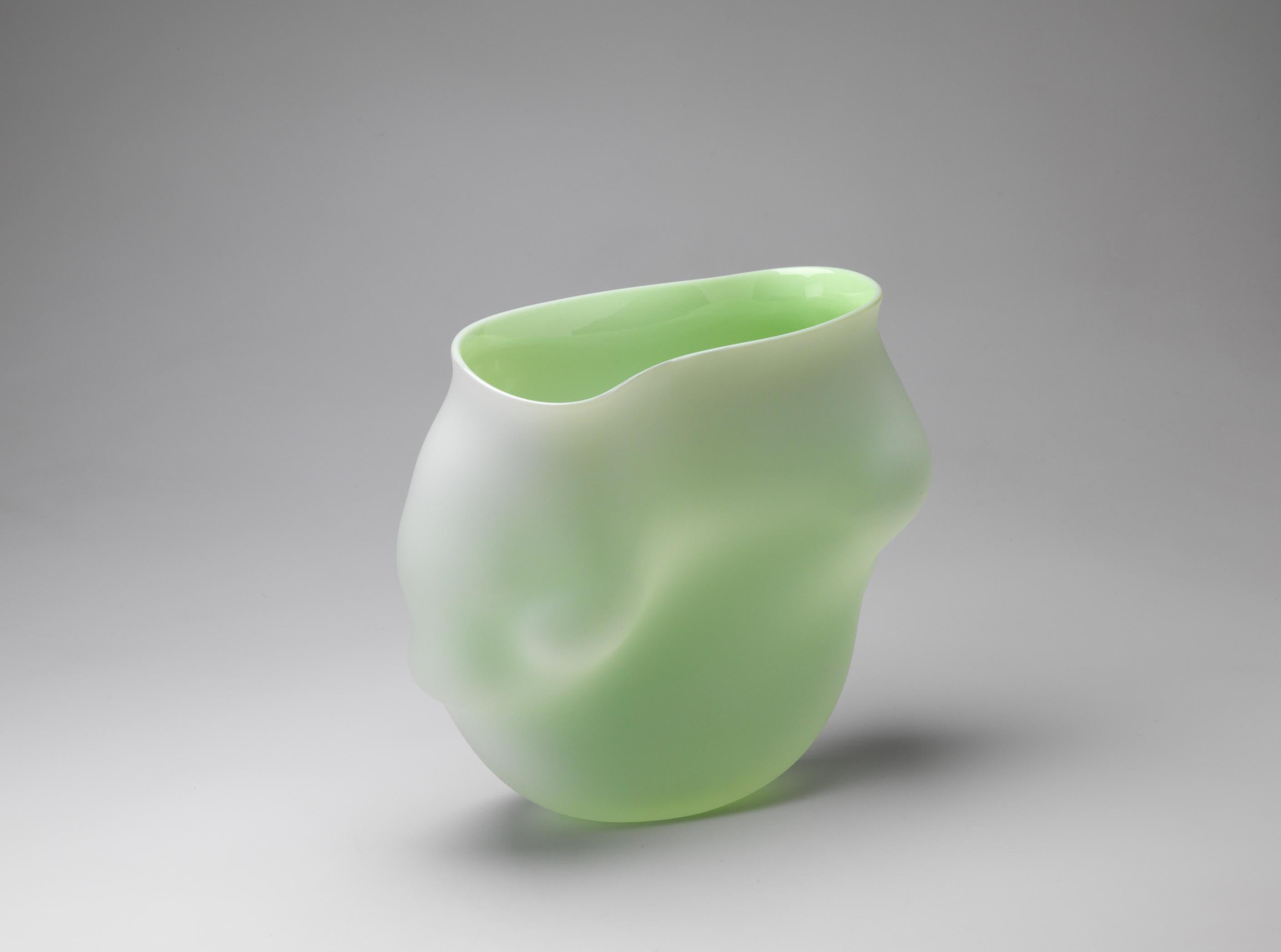 Cloud Vase, white/ apple green- 21st Century Blown Glass Object 