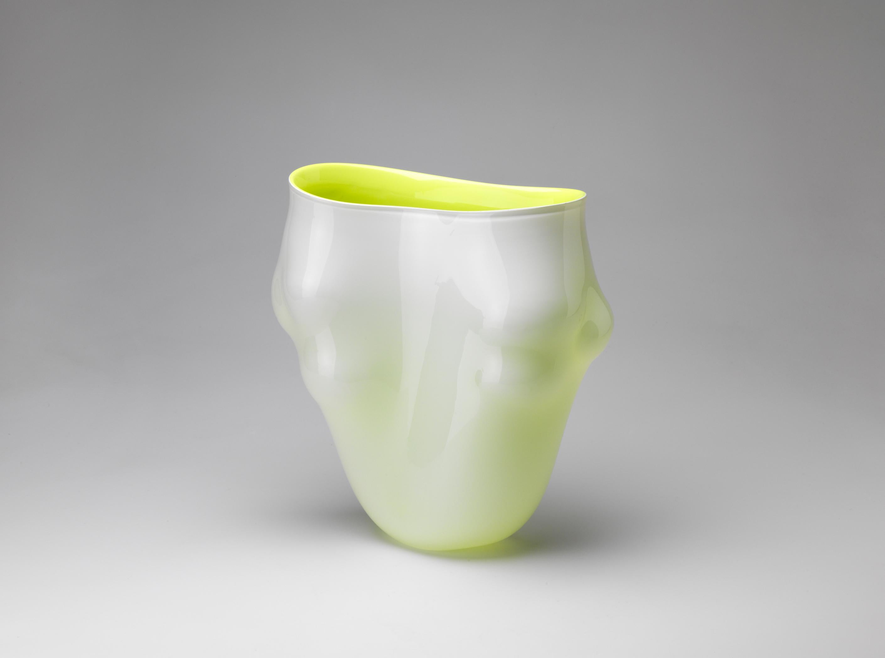 Cloud Vase, white/ yellow green- 21st Century Blown Glass Object 