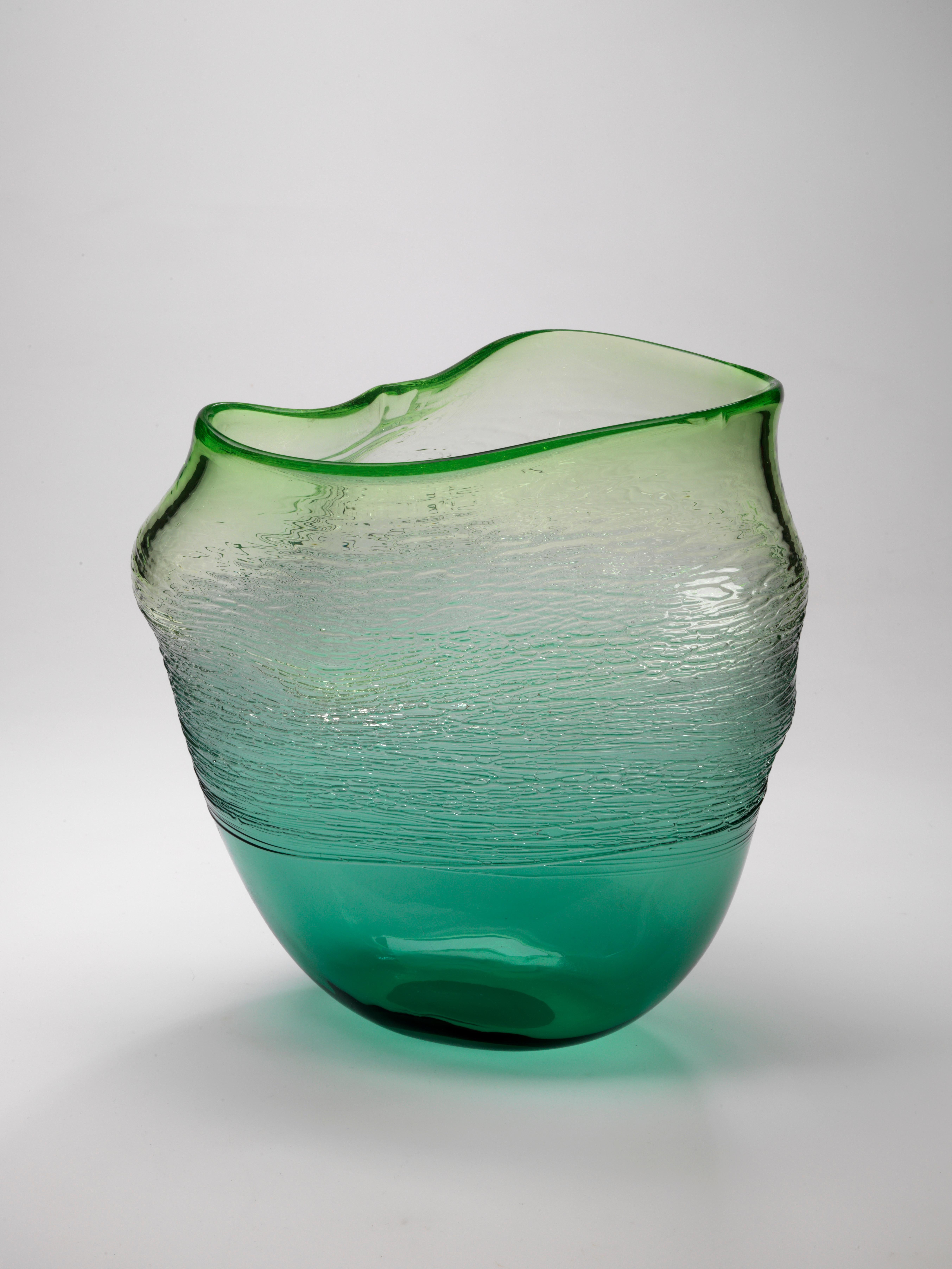 Fluid Form, Green-21st Century Blown Glass Object 
