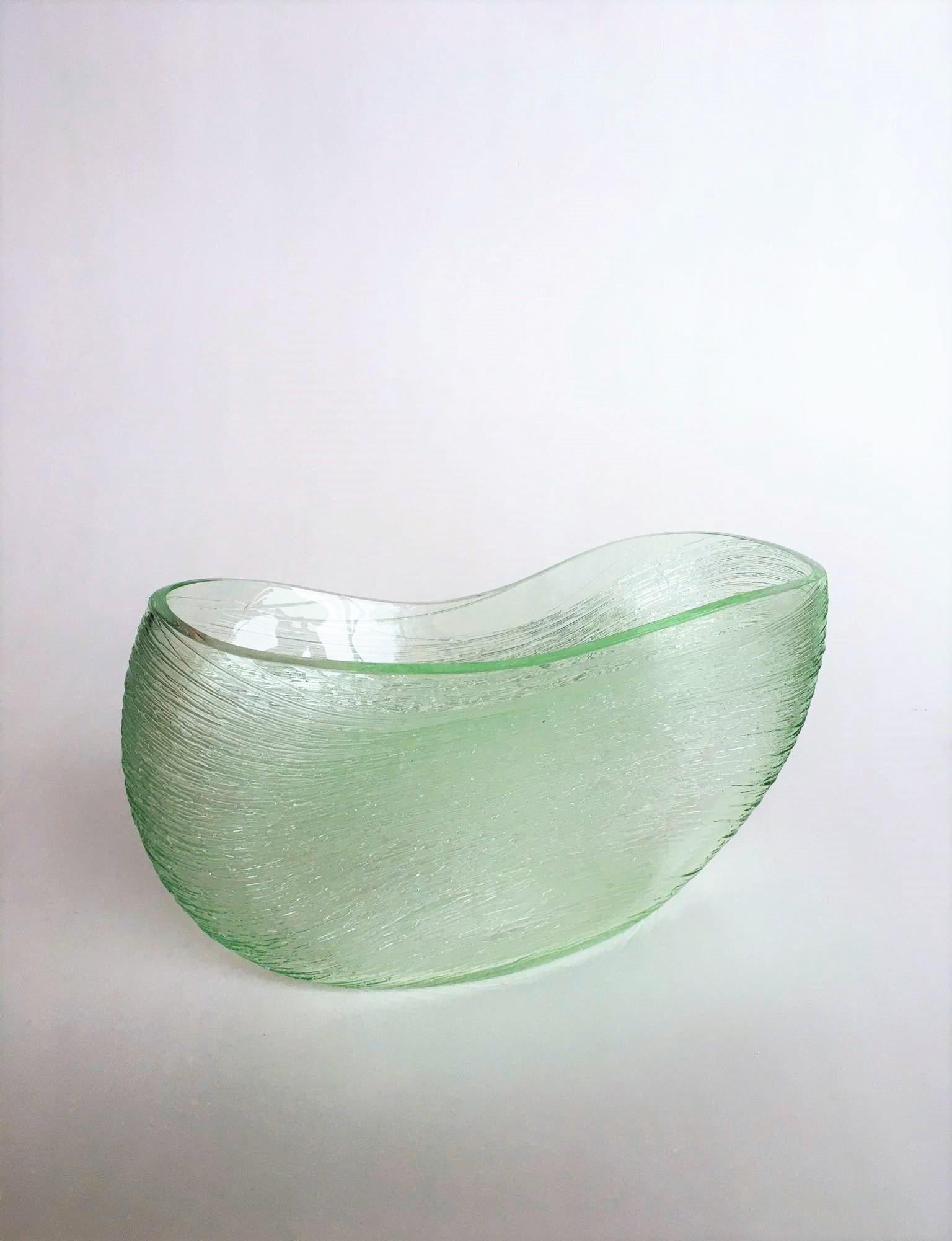 Oval Fluid Form, green- 21st Century Blown Glass Object 