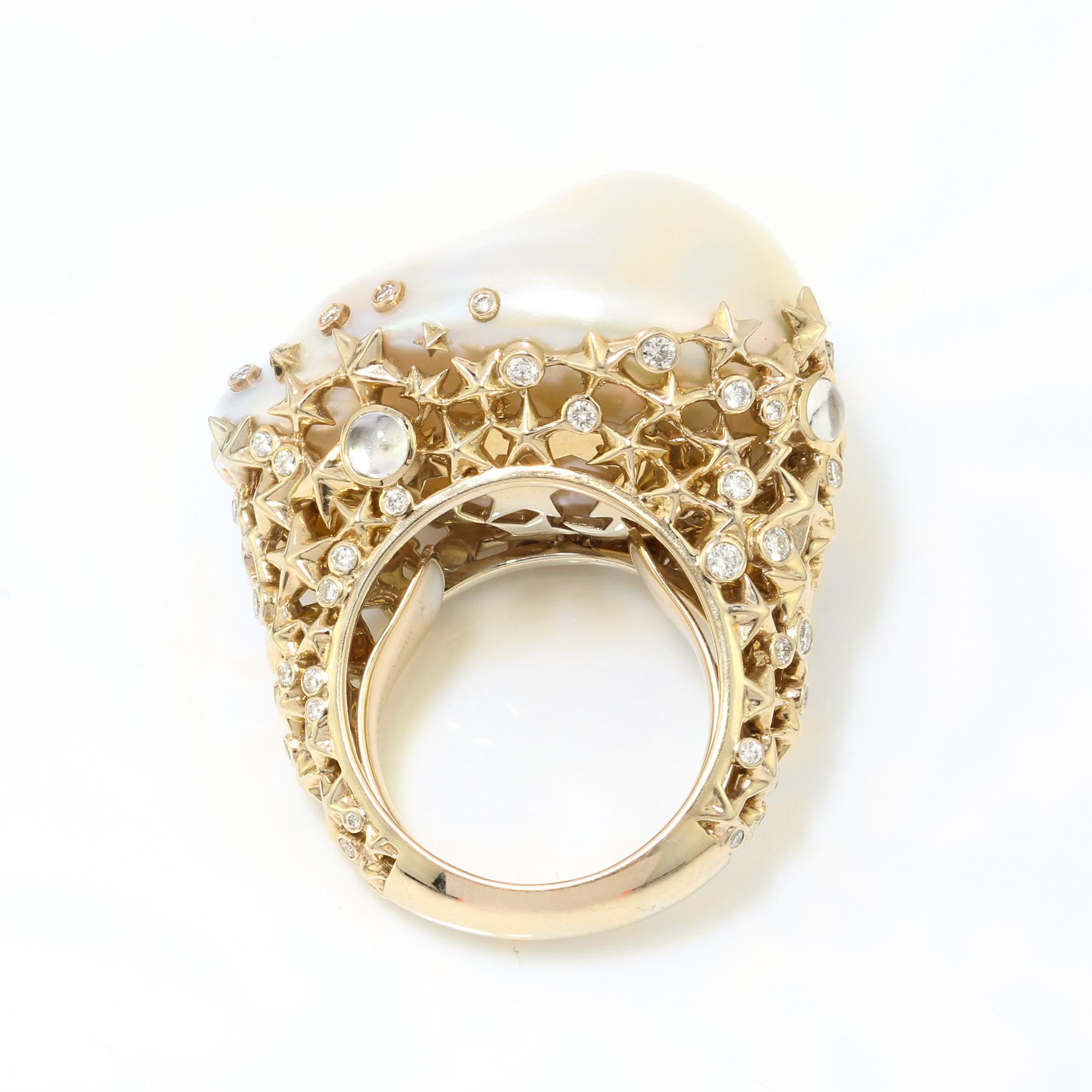 Bibi Van Der Velden 18kt Yellow Gold Moonstone Pearl Diamond Ring 1