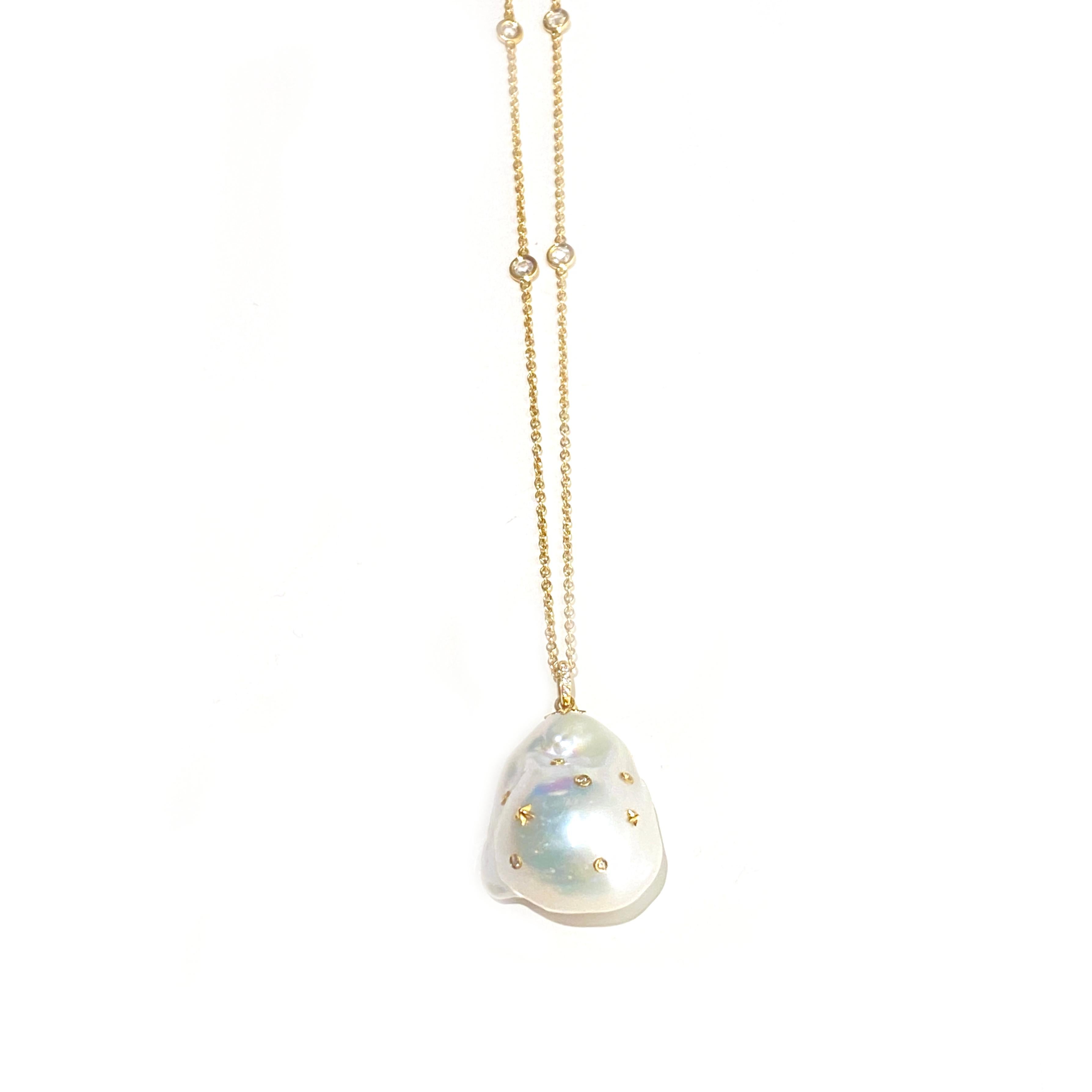 Women's Bibi Van Der Velden Baroque Pearl Necklace in 18k Gold with Diamonds For Sale