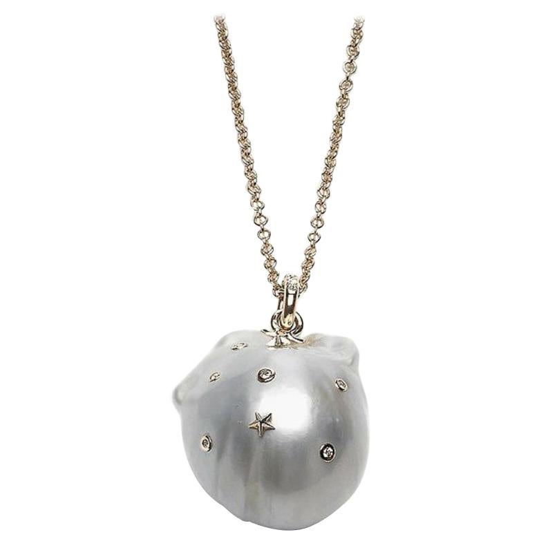 Bibi Van Der Velden Baroque Pearl Necklace in 18k Gold with Diamonds For Sale