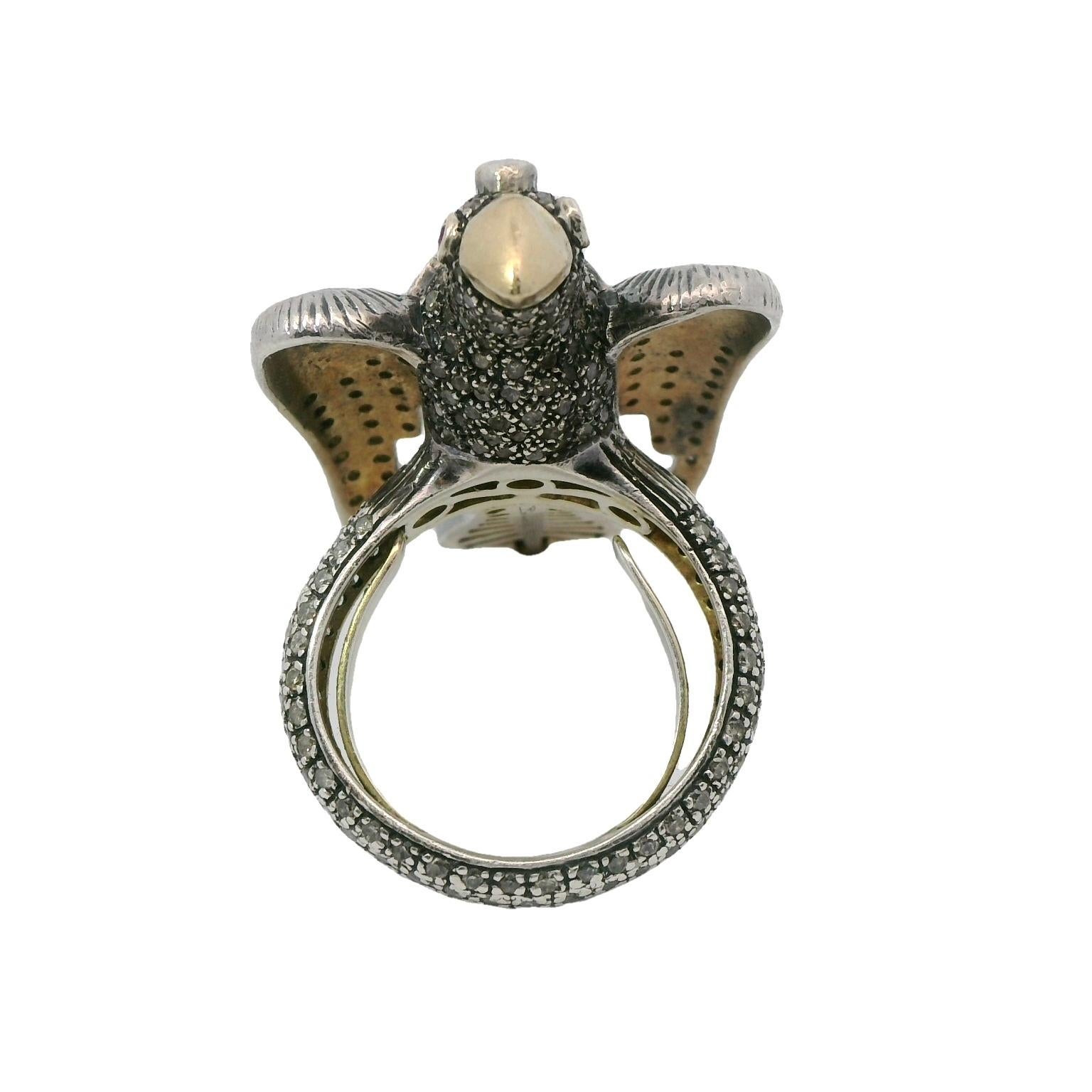 Modern Bibi van der Velden bird gold & silver ring For Sale