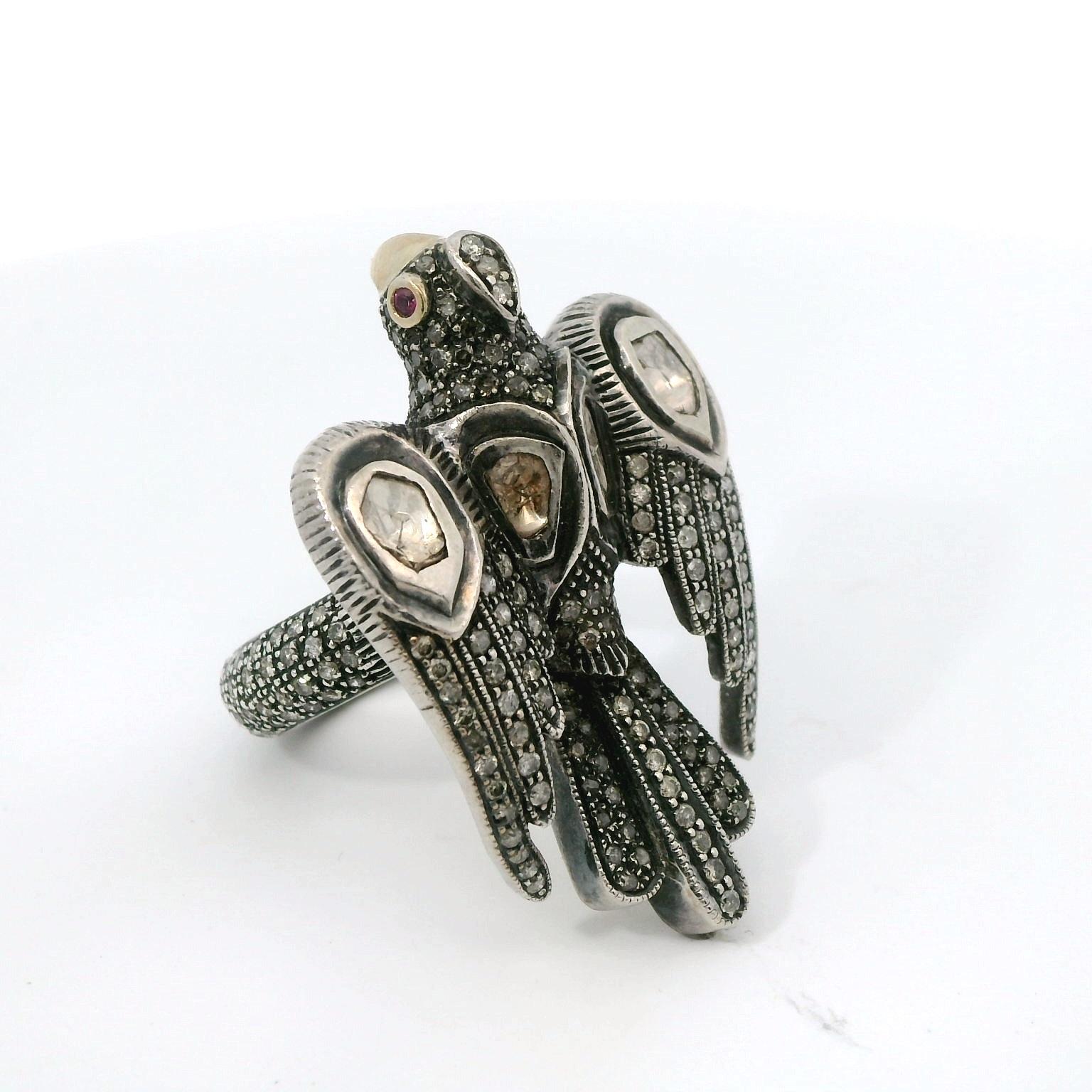 Bibi van der Velden bird gold & silver ring In Good Condition For Sale In UTRECHT, NL