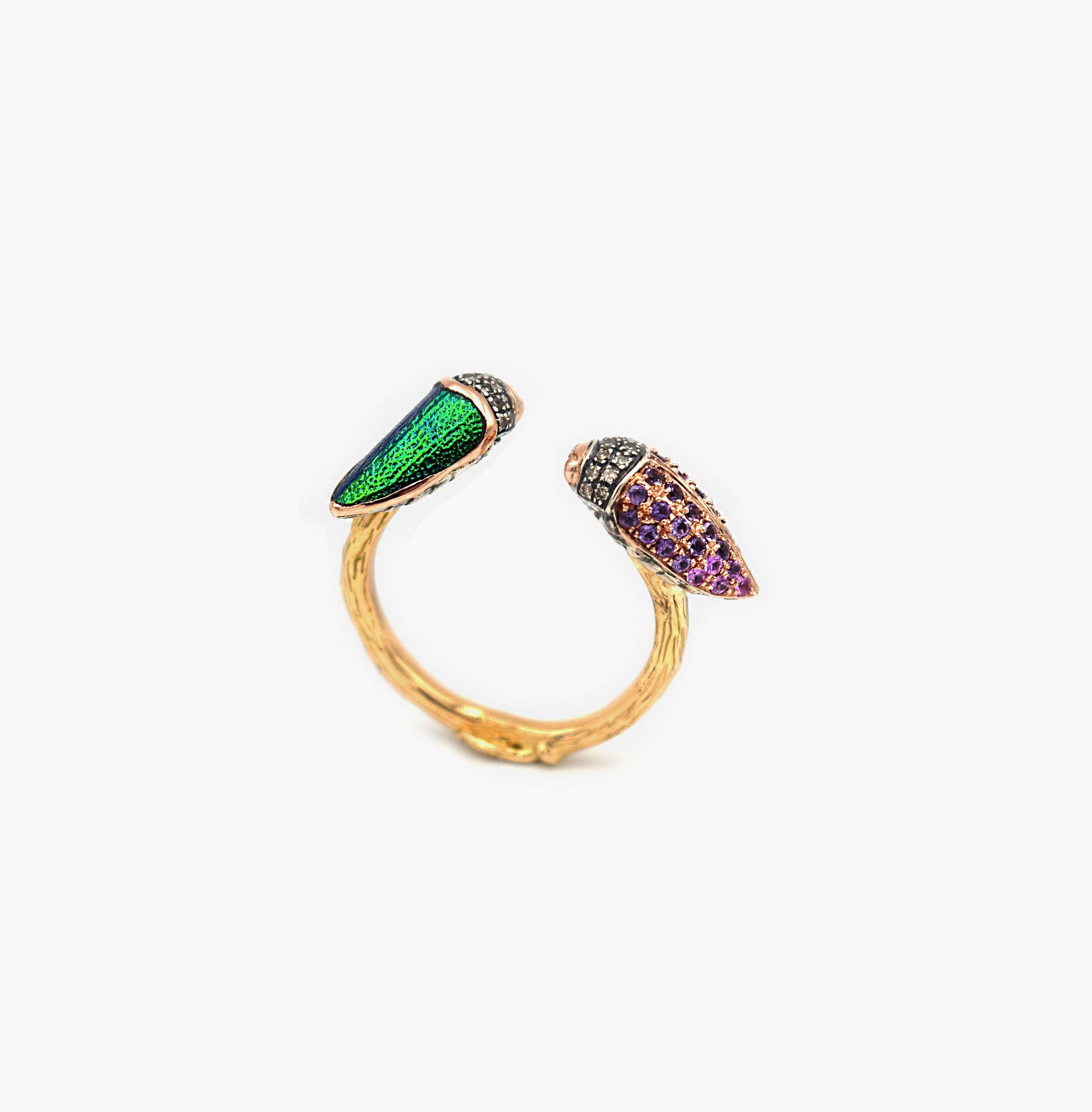 Modern Bibi Van Der Velden Floaty Scarab Ring with Pink Sapphires and Diamonds