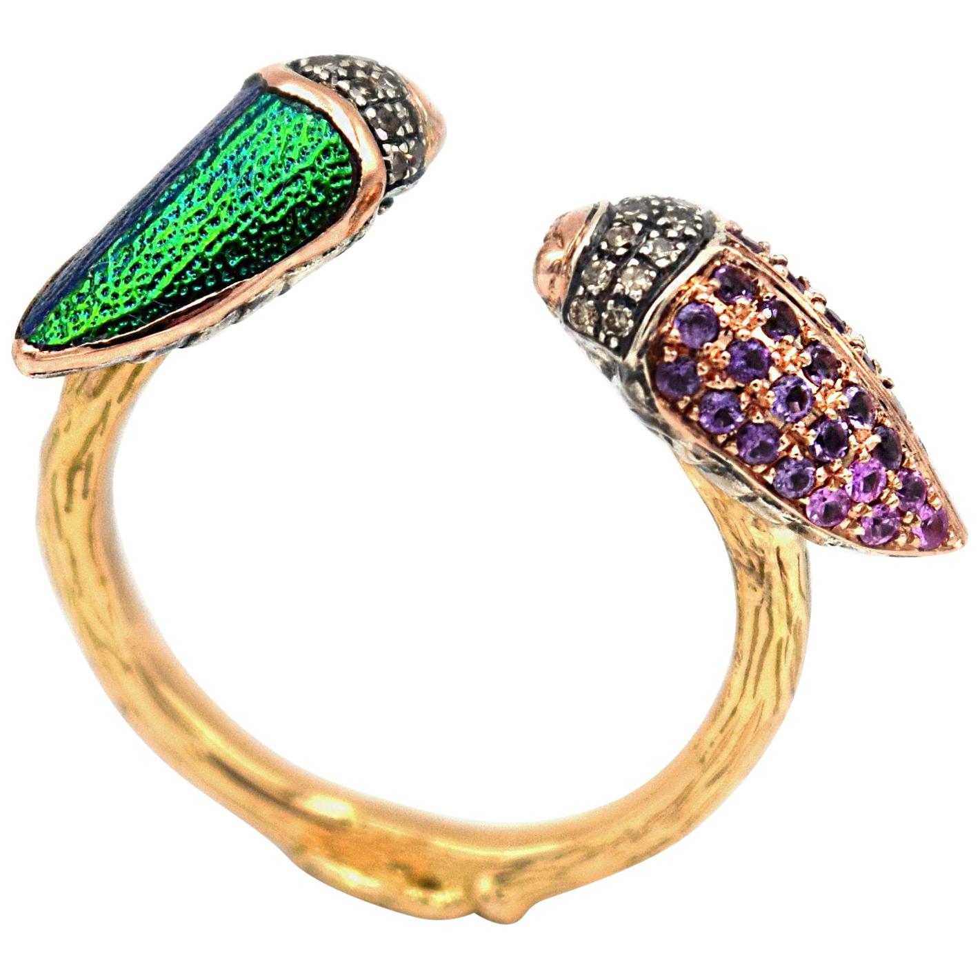 Bibi Van Der Velden Floaty Scarab Ring with Pink Sapphires and Diamonds