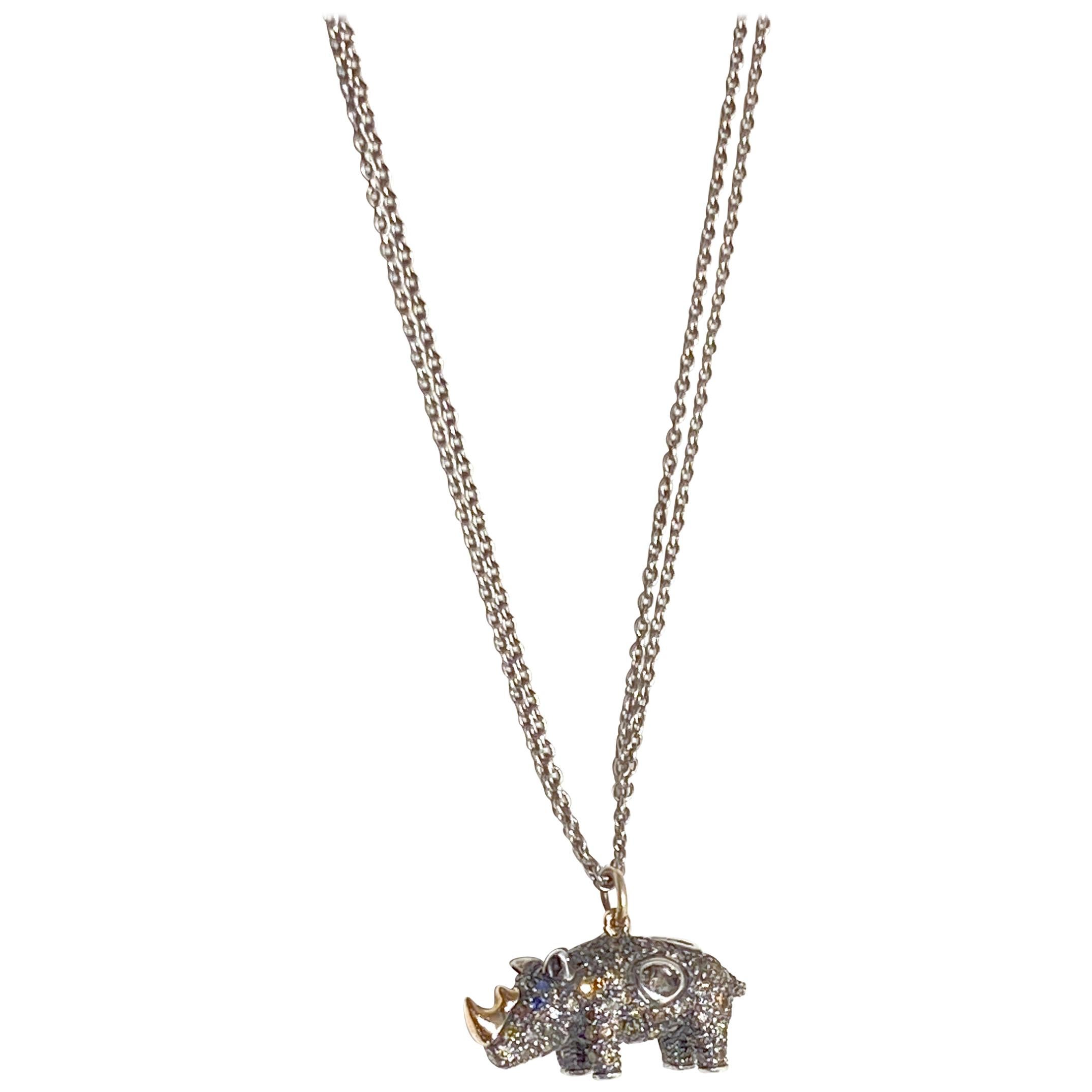 Bibi van der Velden Rhino Brown Diamond Necklace in 18K Gold and Sterling Silver For Sale