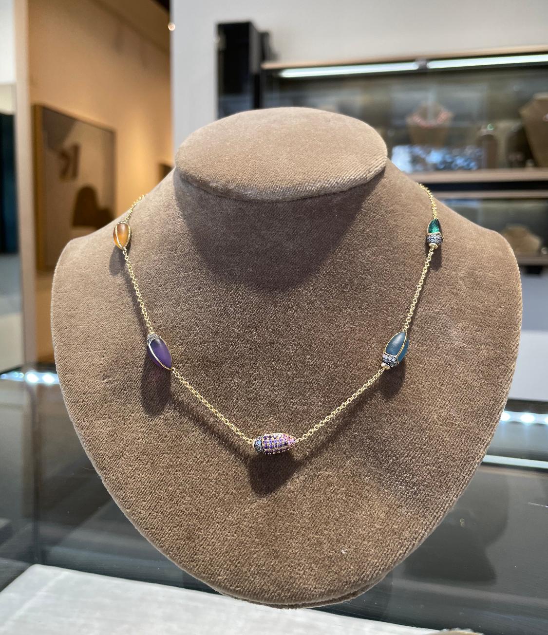 Modern Bibi van der Velden Scarab Short Necklace with Scarabs and Diamonds For Sale