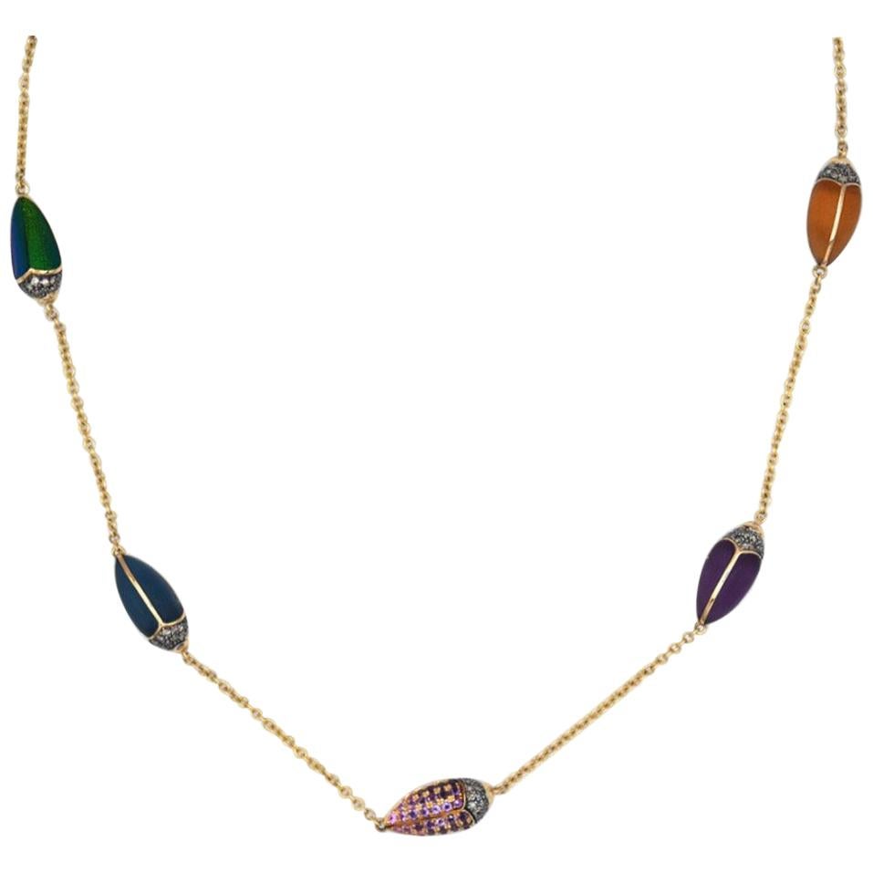 Bibi van der Velden Scarab Short Necklace with Scarabs and Diamonds For Sale