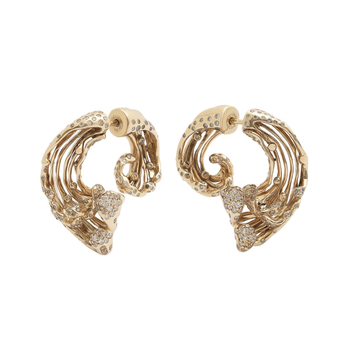 Modern Bibi van der Velden Wave Earrings with Diamonds in 18K White Gold For Sale