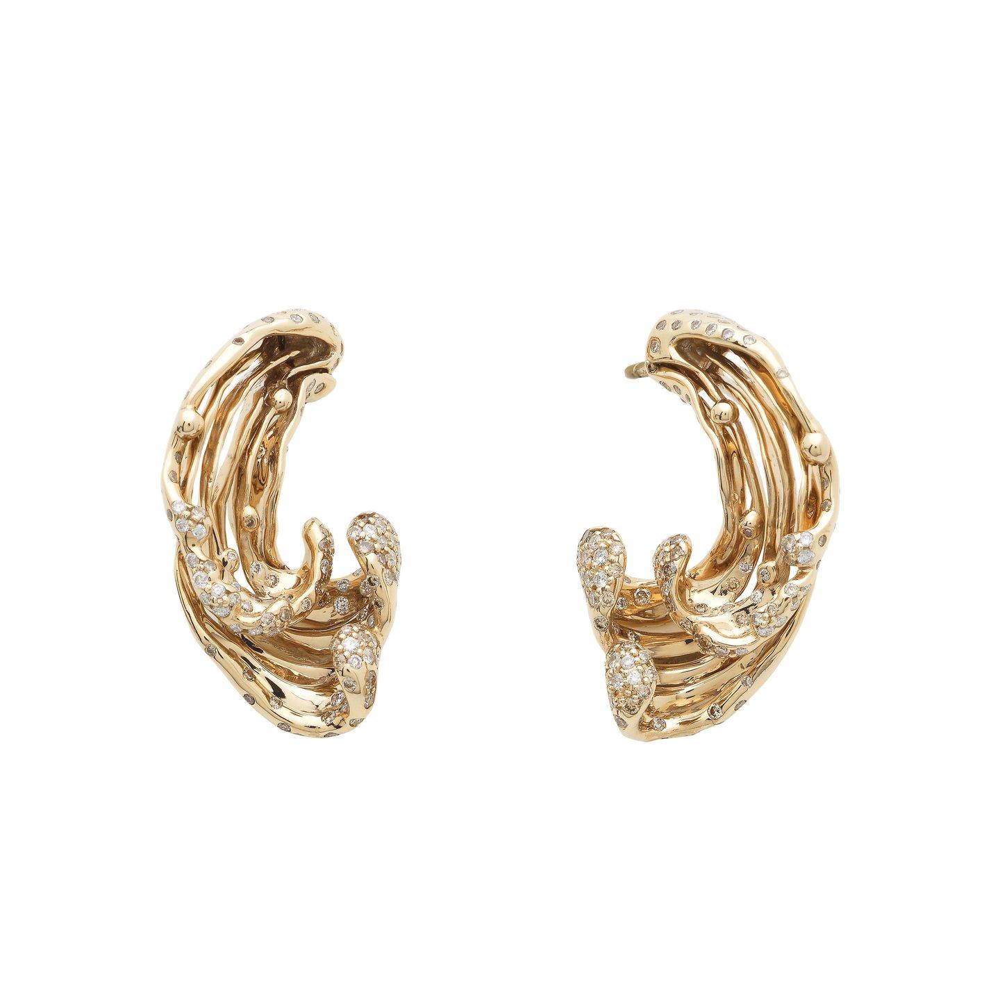 Brilliant Cut Bibi van der Velden Wave Earrings with Diamonds in 18K White Gold For Sale